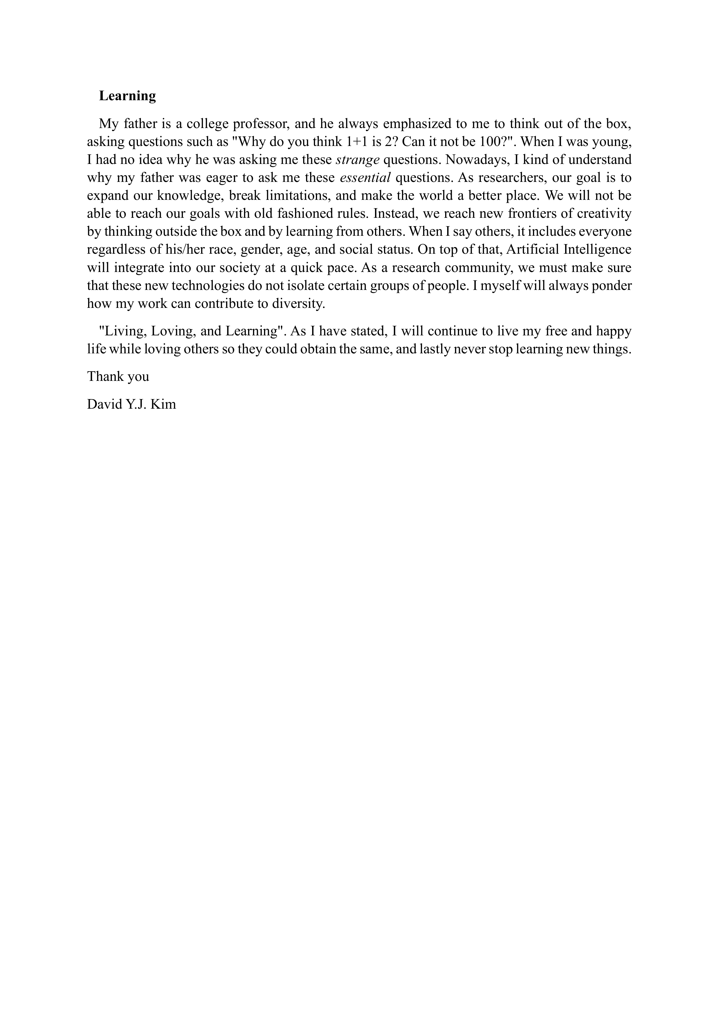 Personal History and Diversity Statement — page 2