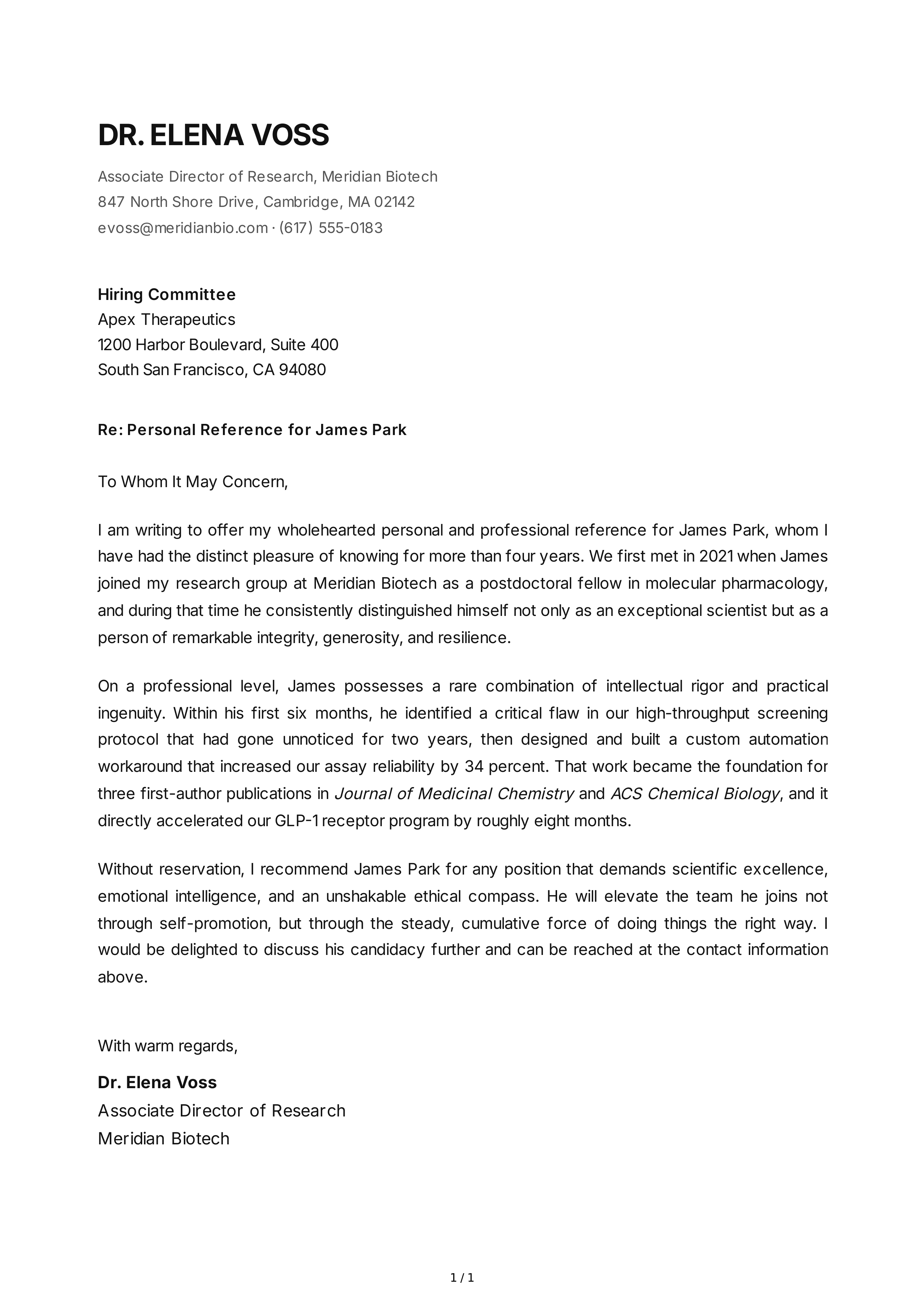 Personal Reference Letter — page 1
