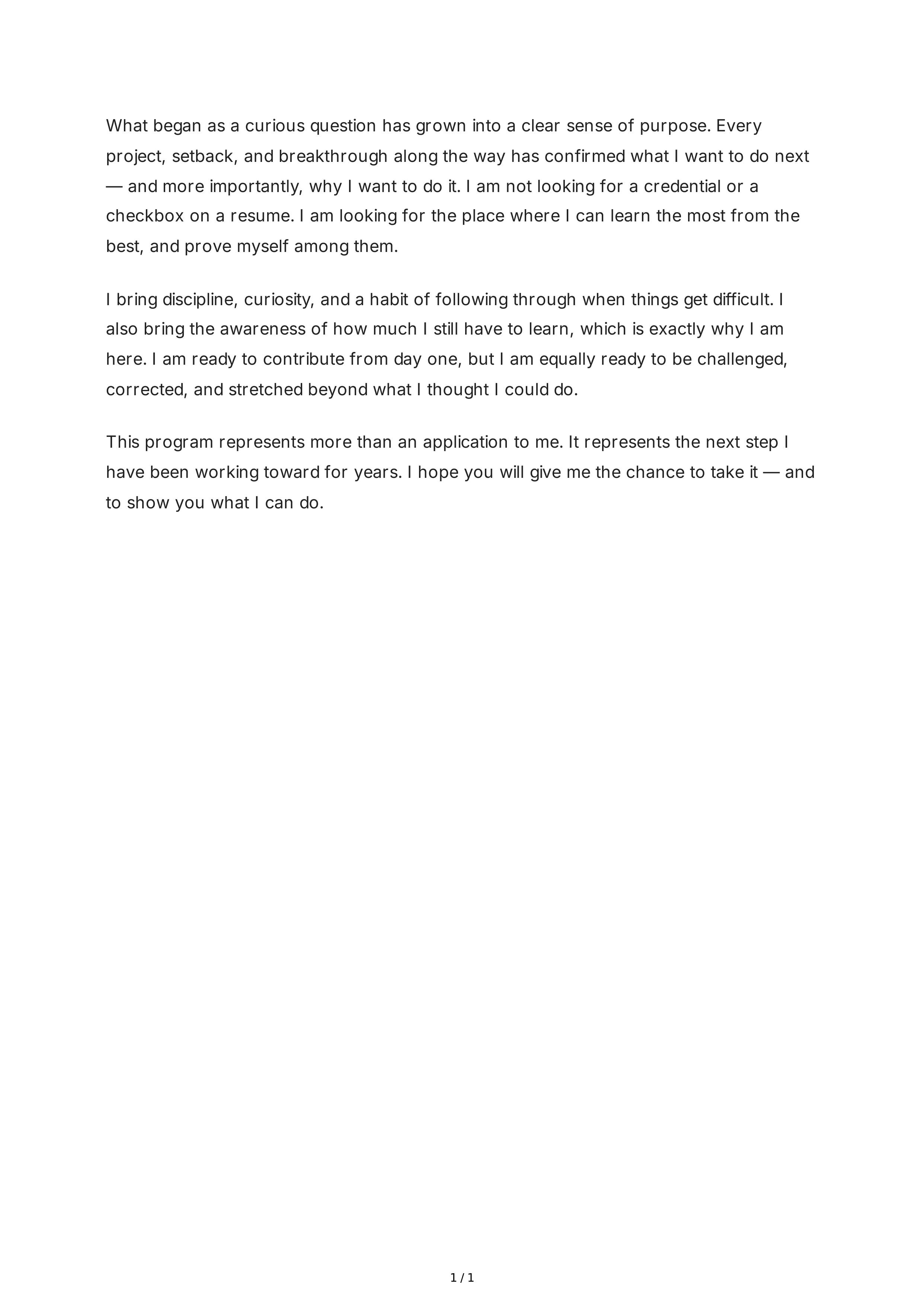 Personal Statement Conclusion Paragraph — page 1