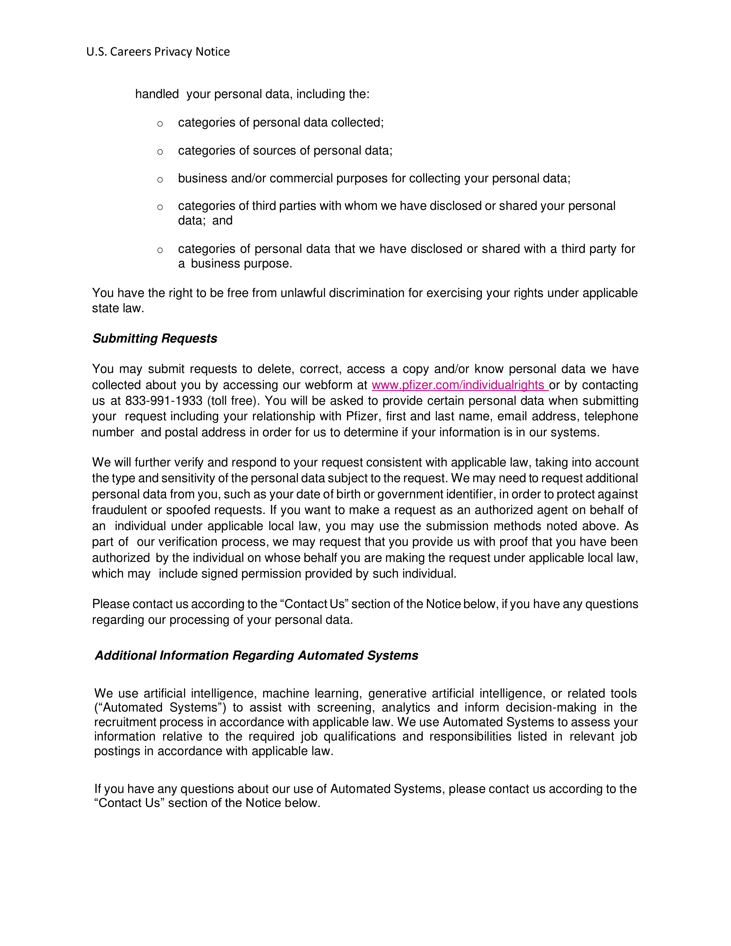 Pfizer Career Applicant Privacy Notice — page 5