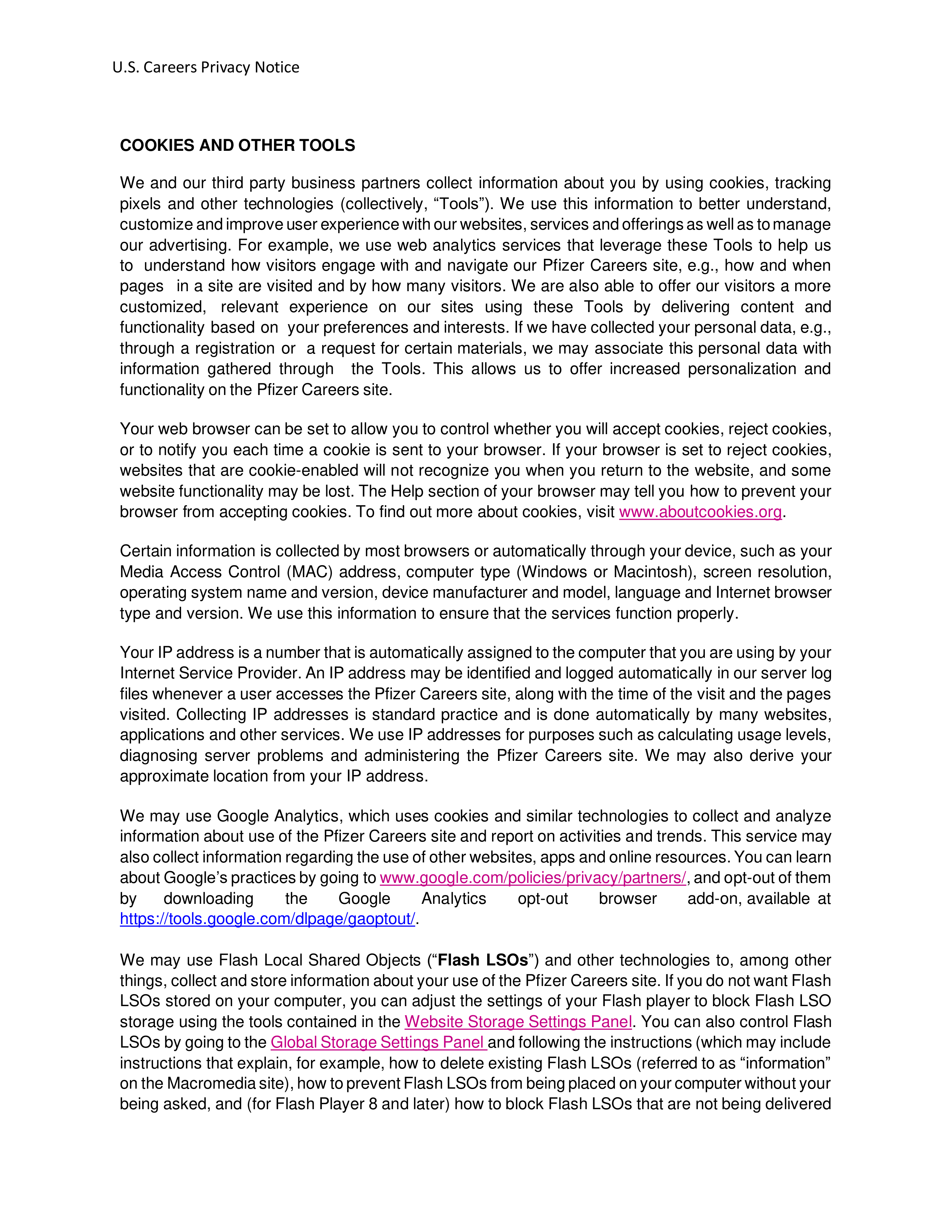 Pfizer Career Applicant Privacy Notice — page 6