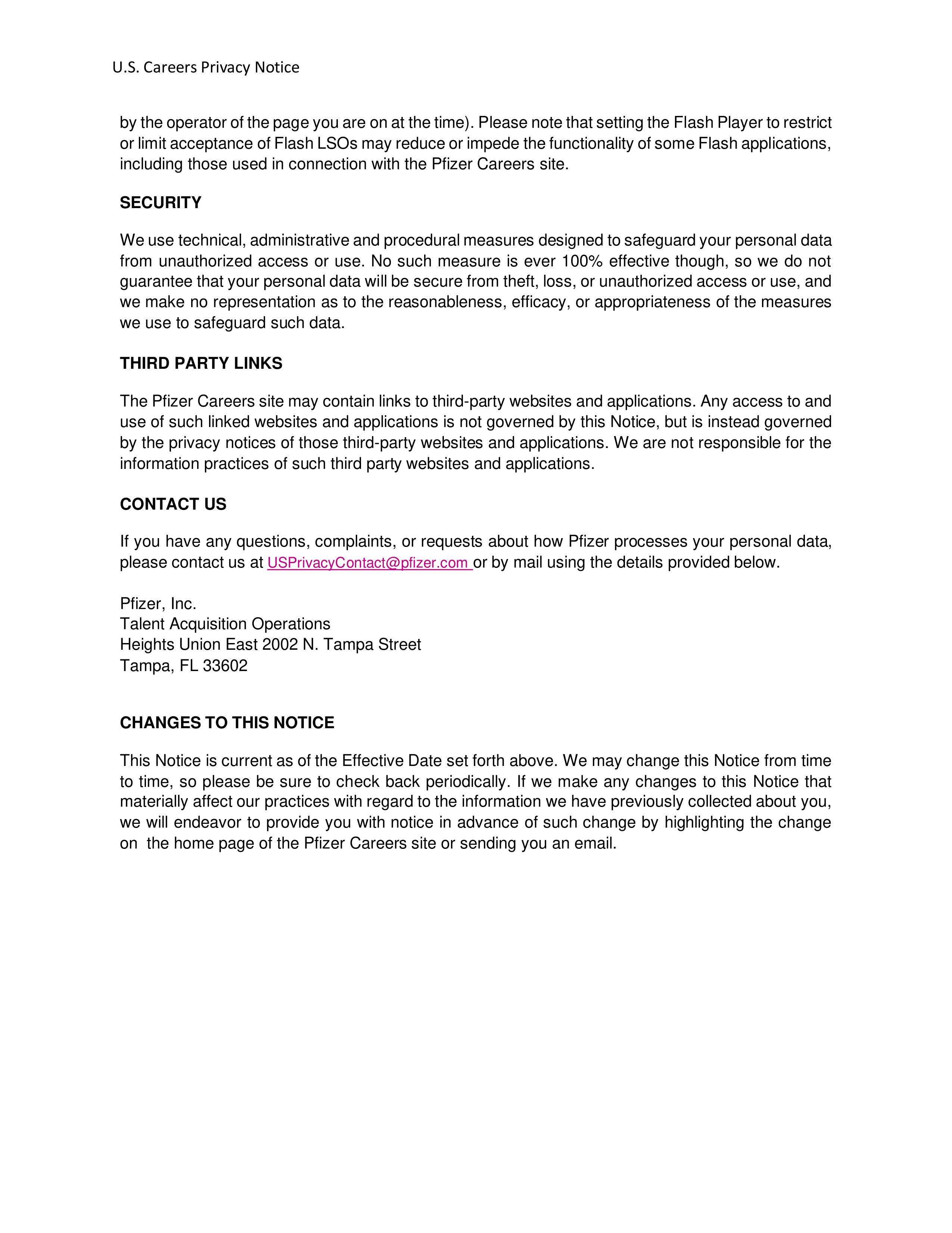 Pfizer Career Applicant Privacy Notice — page 7