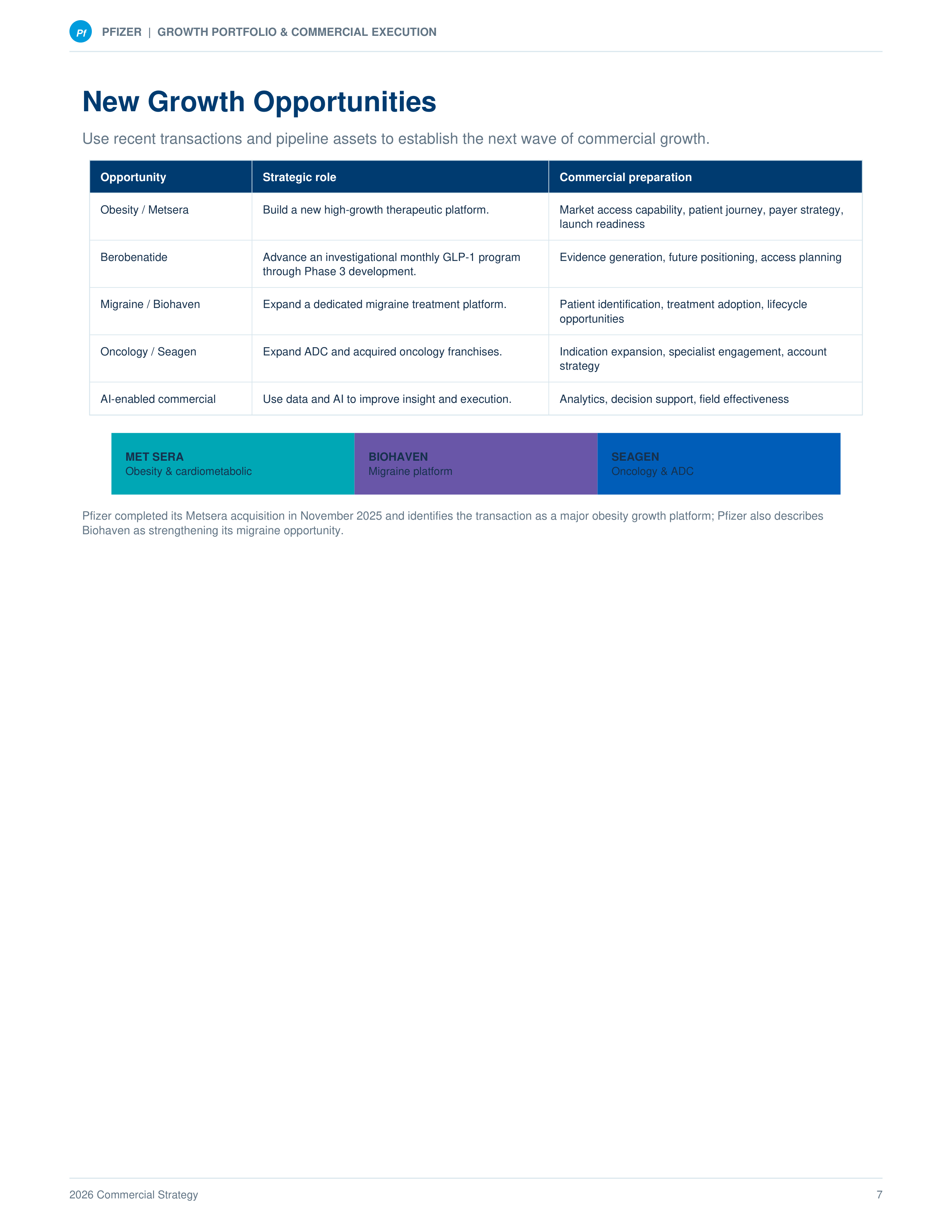 Pfizer Growth Portfolio & Commercial Execution Sales Plan — page 7