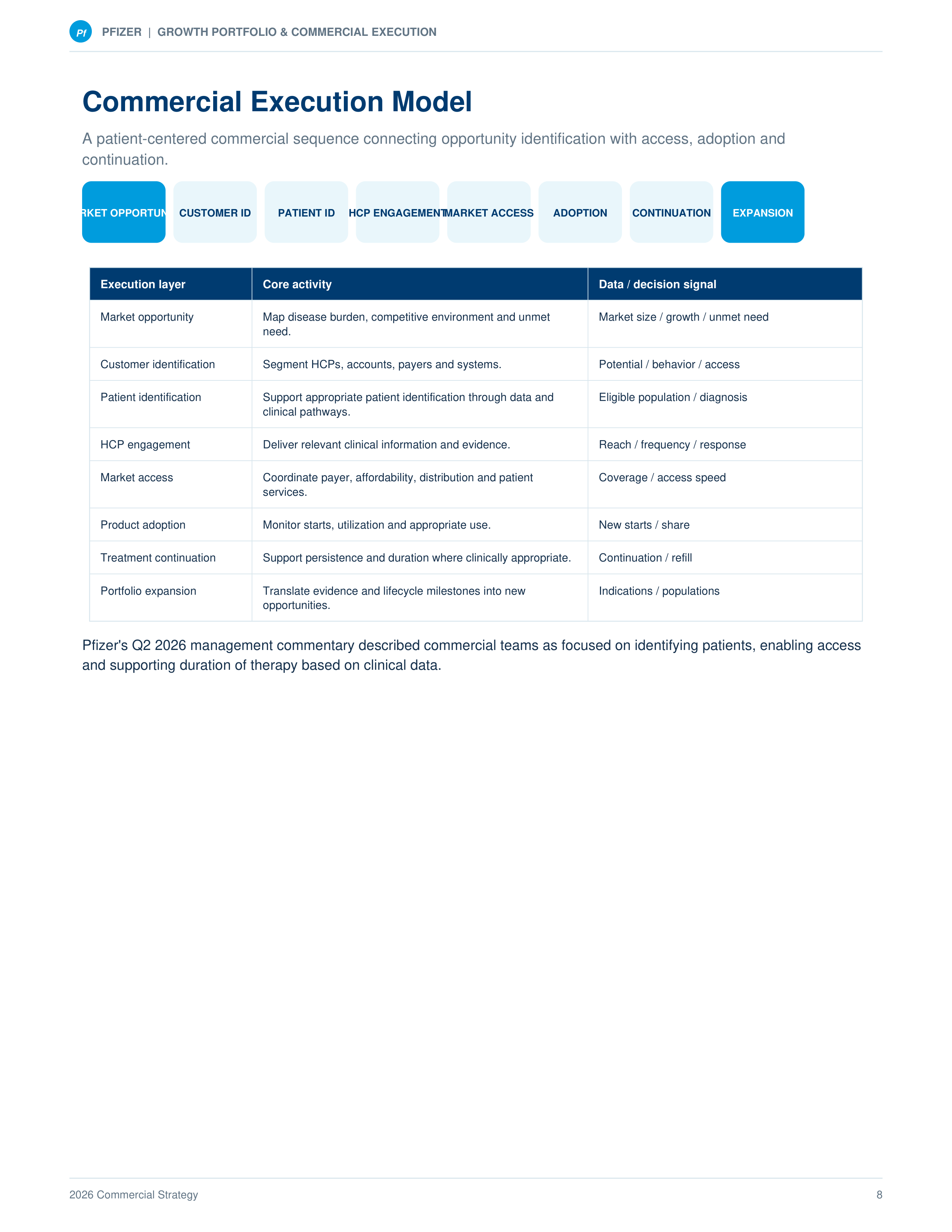 Pfizer Growth Portfolio & Commercial Execution Sales Plan — page 8