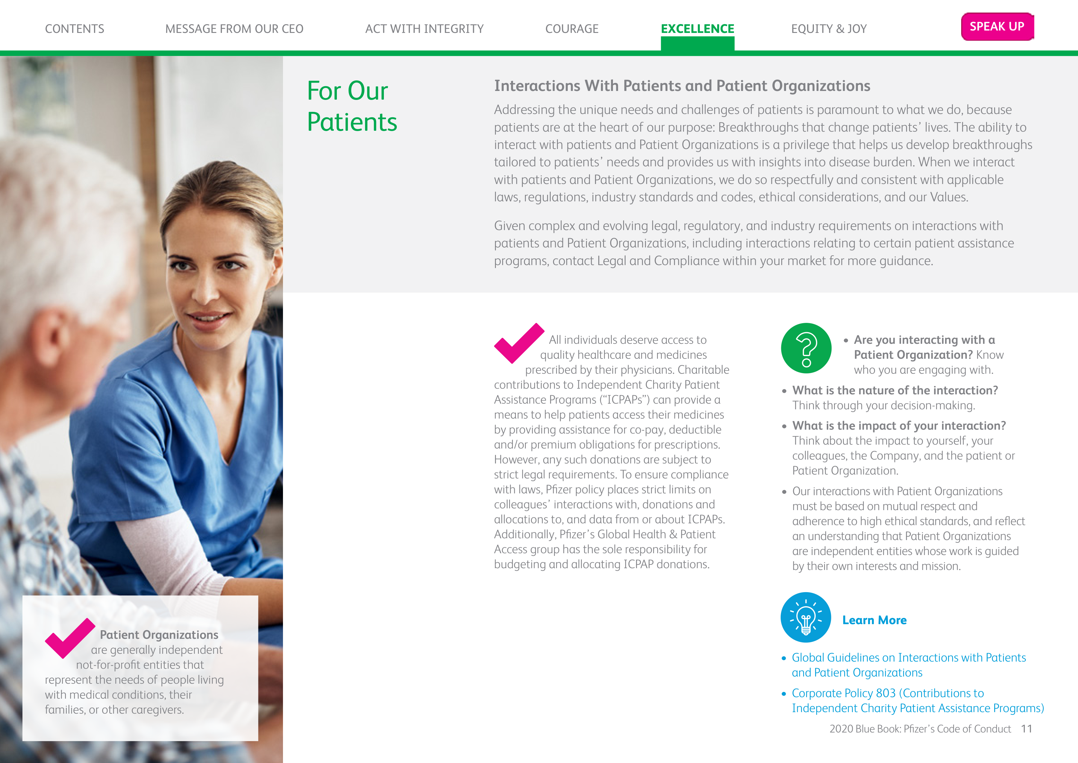 Pfizer Inc. Blue Book Code of Conduct Handbook — page 11