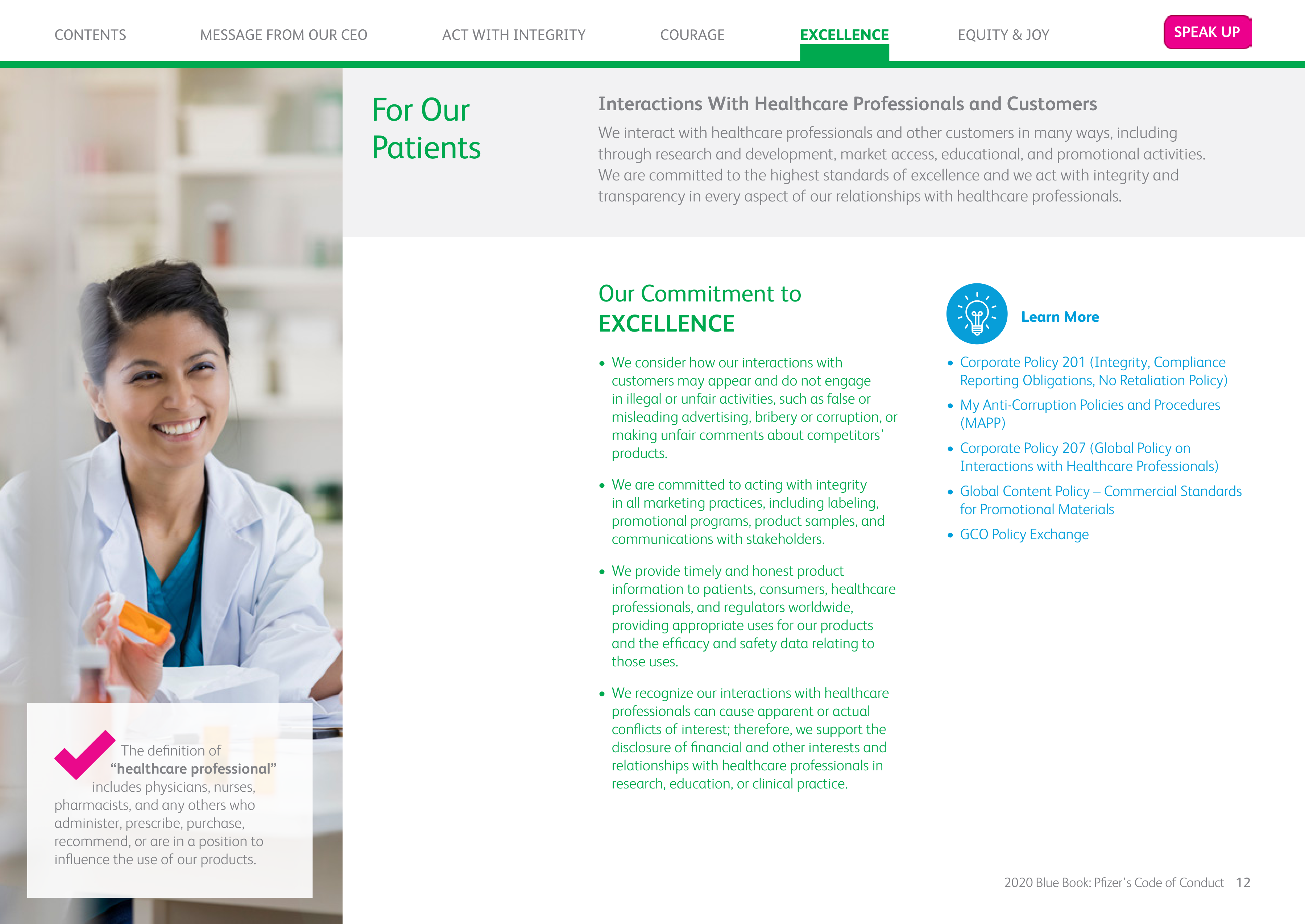Pfizer Inc. Blue Book Code of Conduct Handbook — page 12
