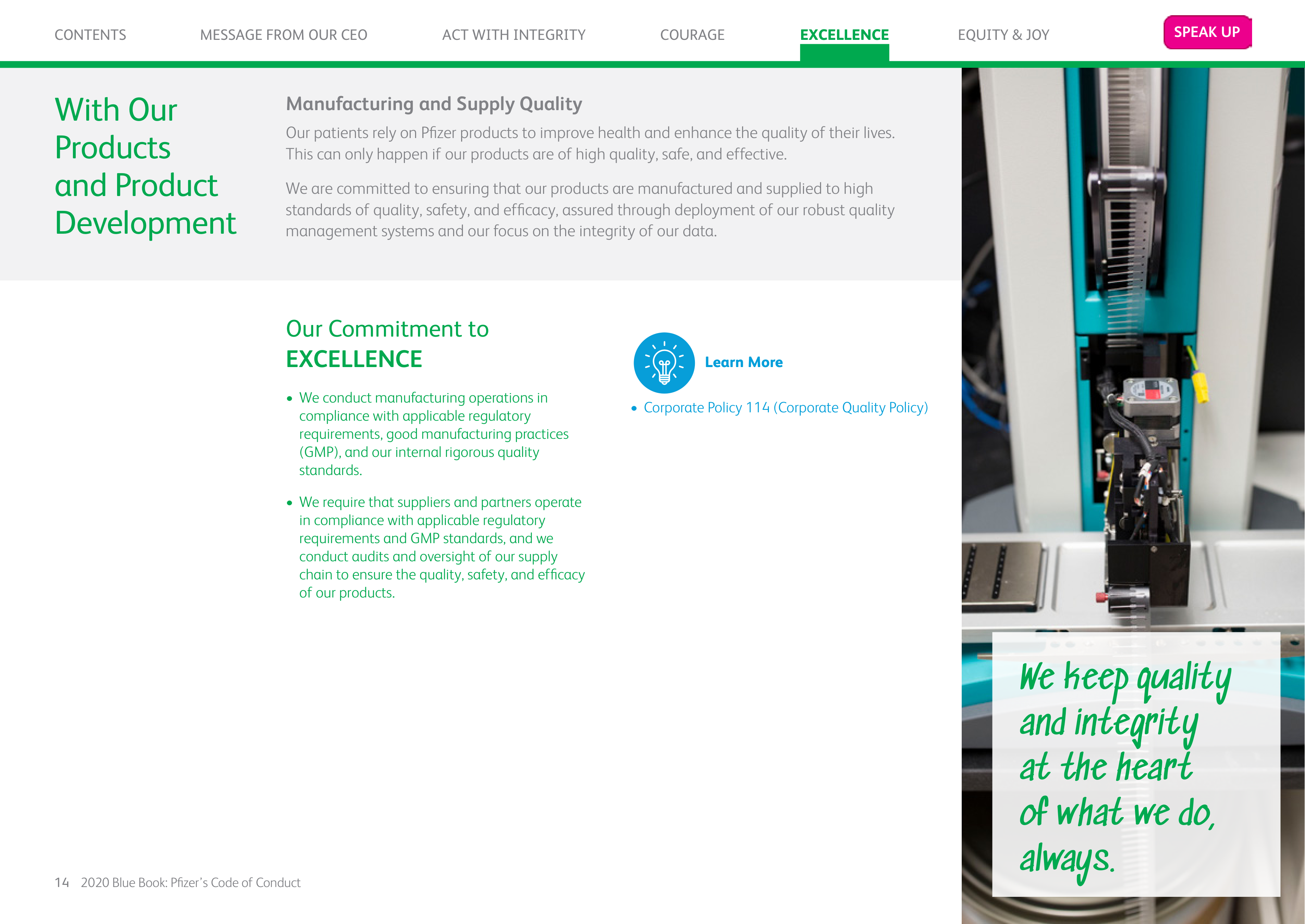 Pfizer Inc. Blue Book Code of Conduct Handbook — page 14