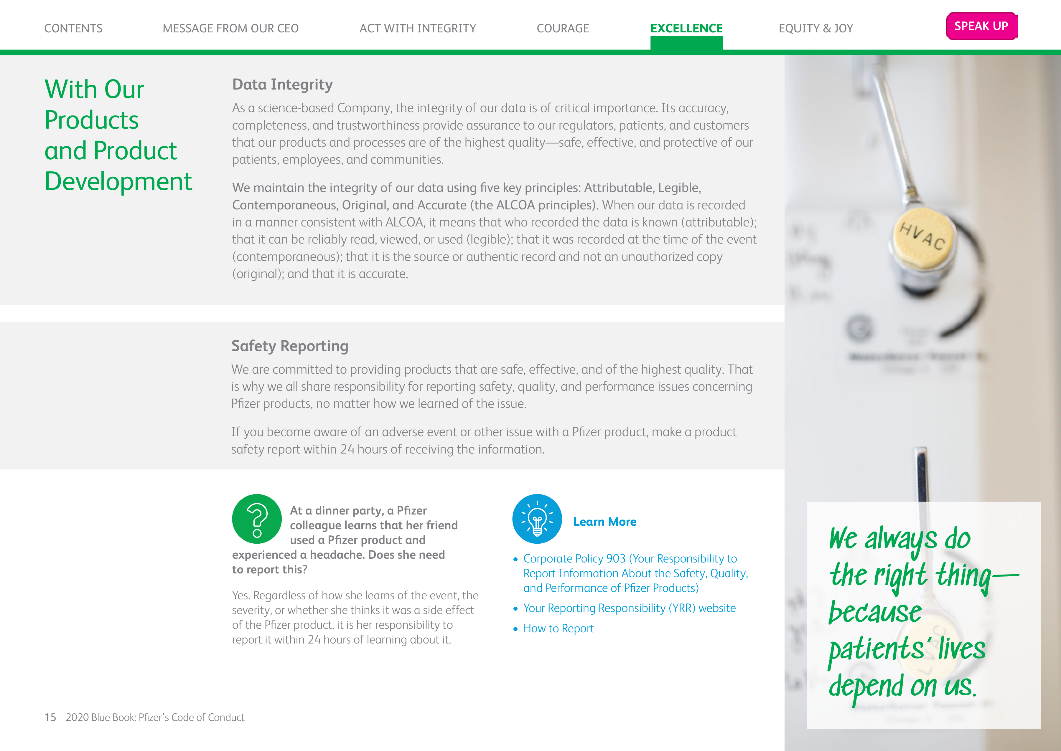 Pfizer Inc. Blue Book Code of Conduct Handbook — page 15