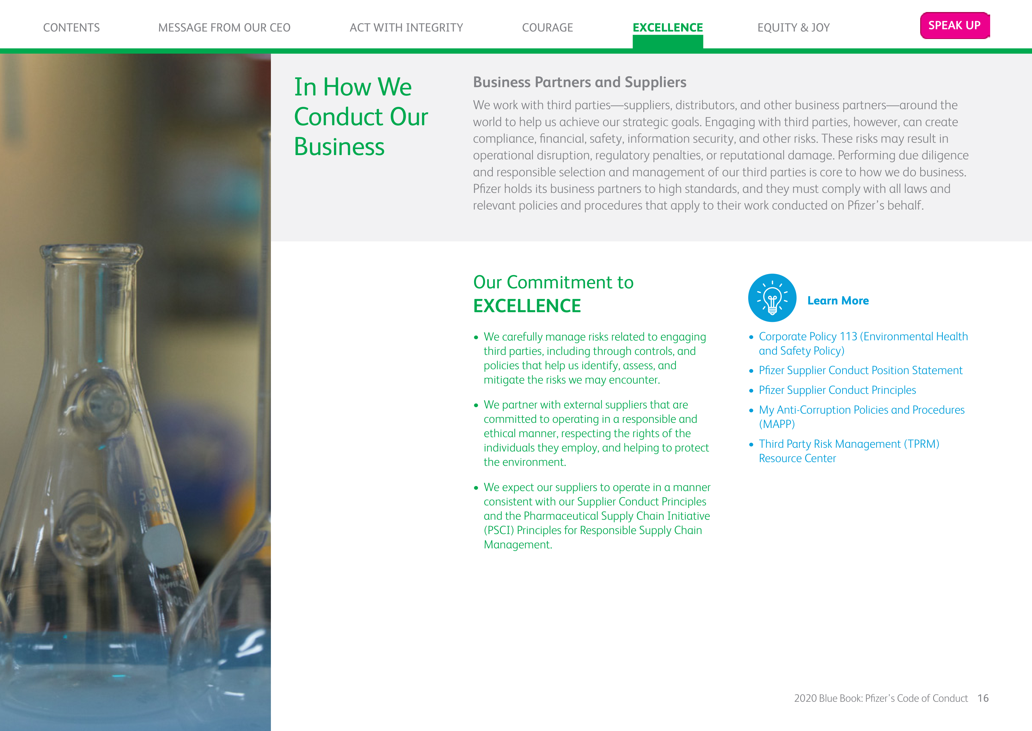 Pfizer Inc. Blue Book Code of Conduct Handbook — page 16