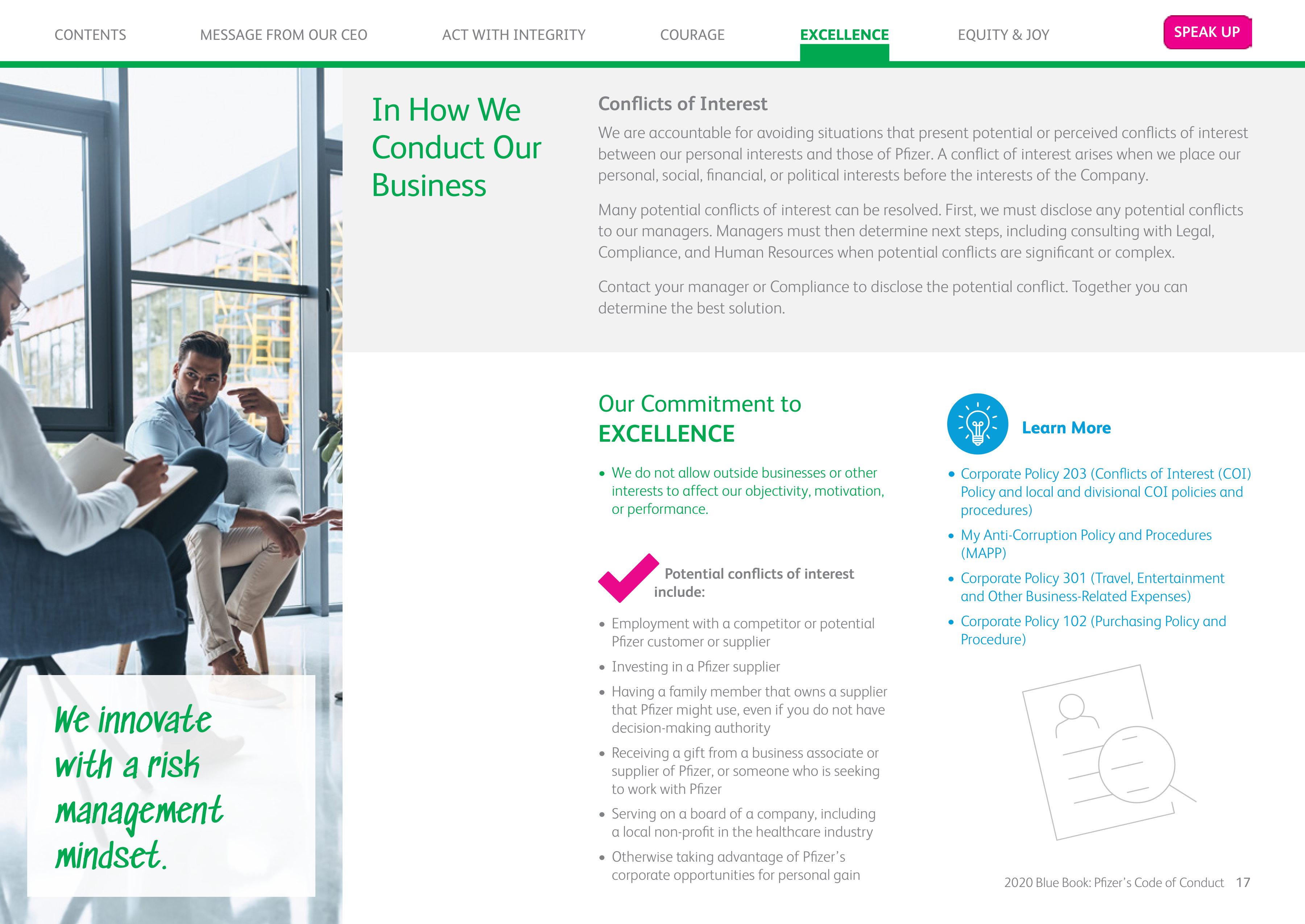 Pfizer Inc. Blue Book Code of Conduct Handbook — page 17