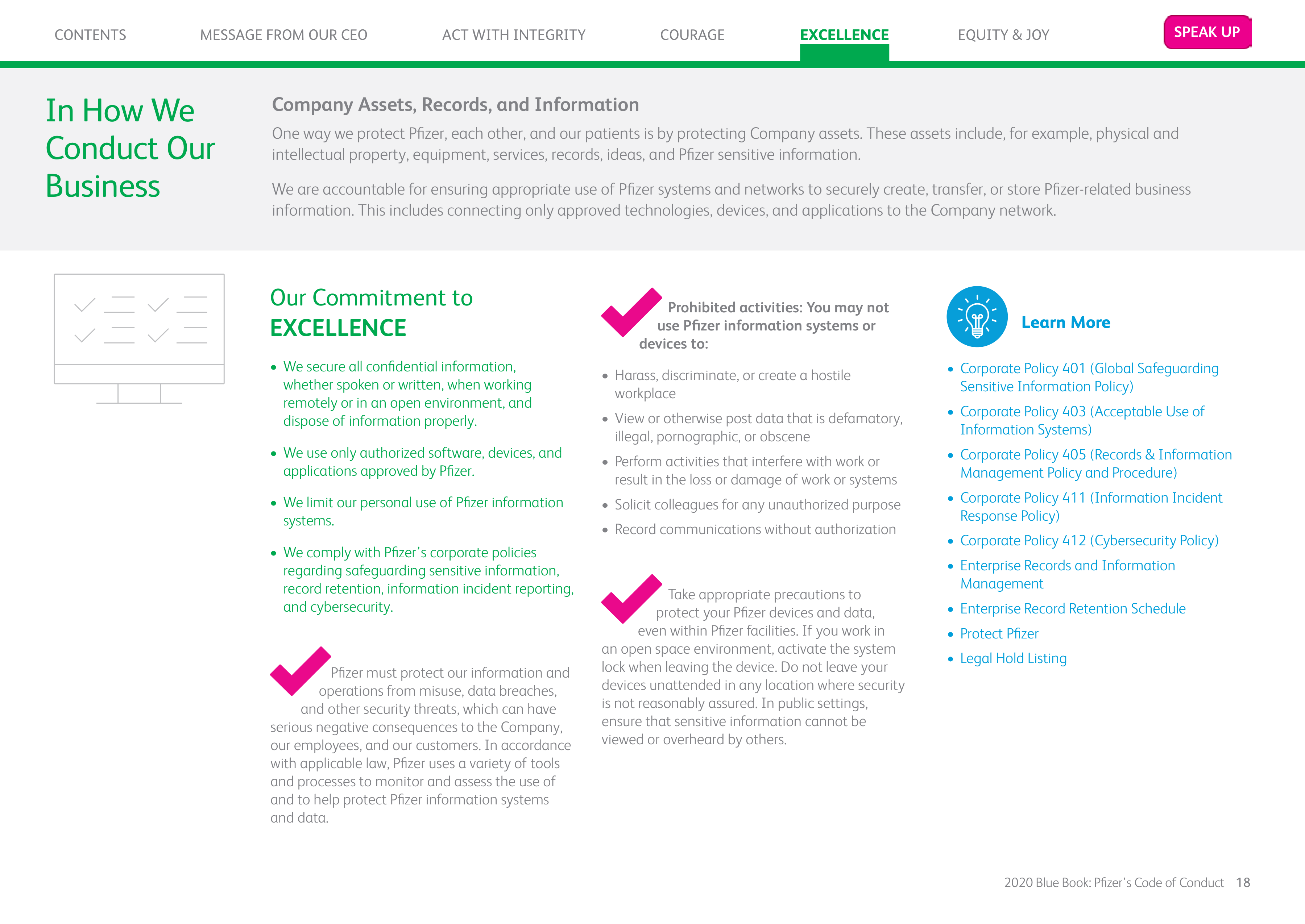 Pfizer Inc. Blue Book Code of Conduct Handbook — page 18
