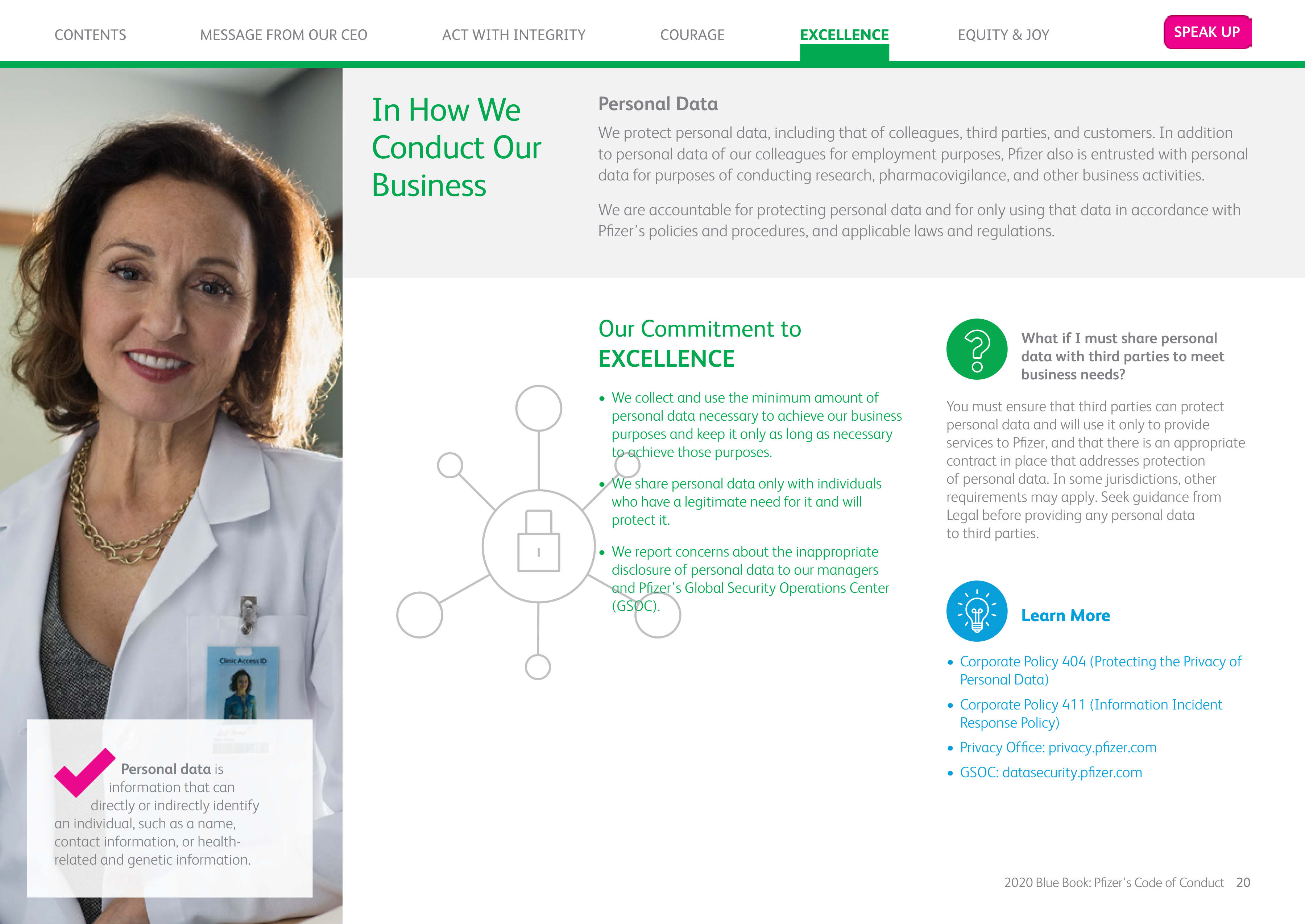 Pfizer Inc. Blue Book Code of Conduct Handbook — page 20