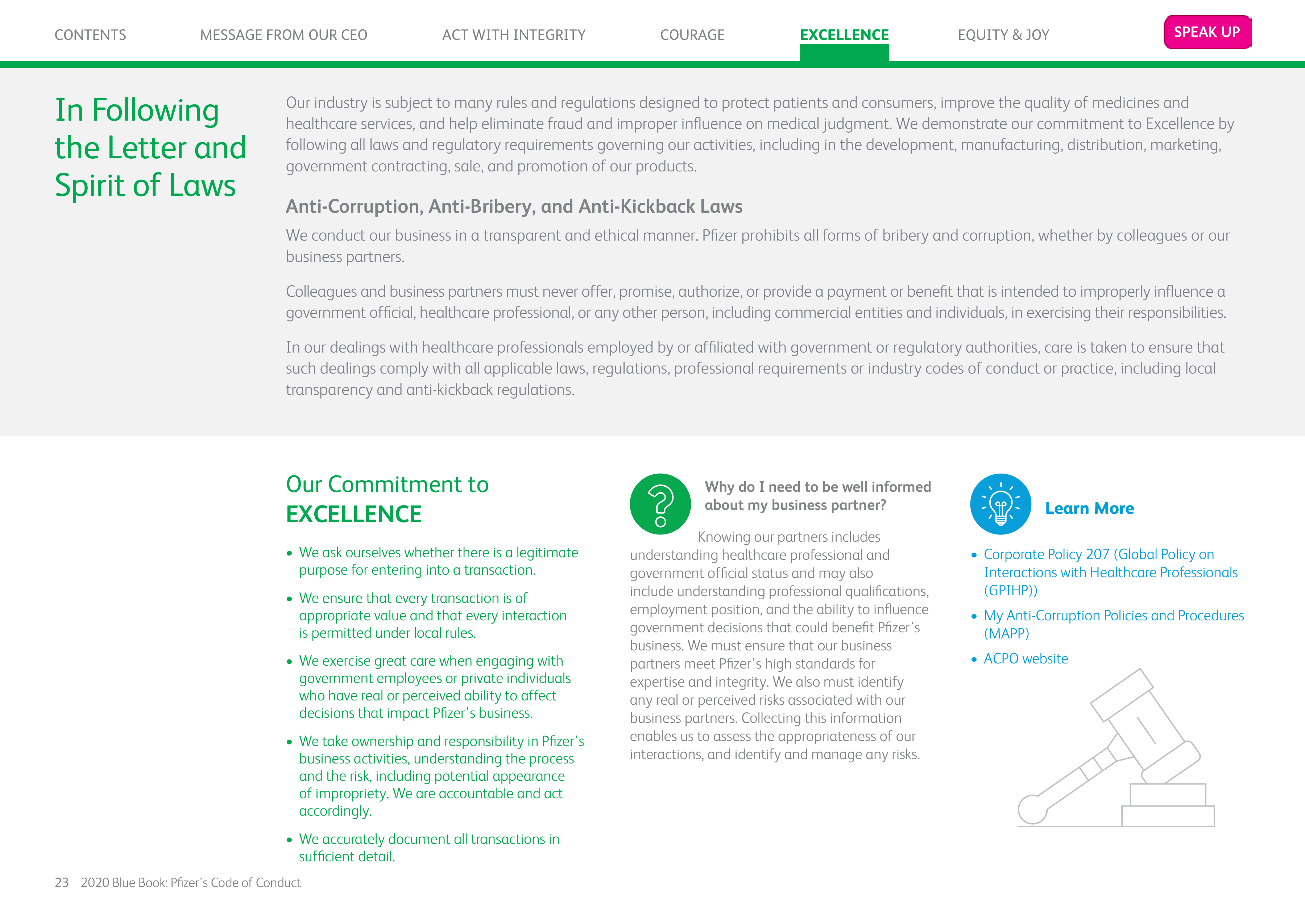 Pfizer Inc. Blue Book Code of Conduct Handbook — page 23