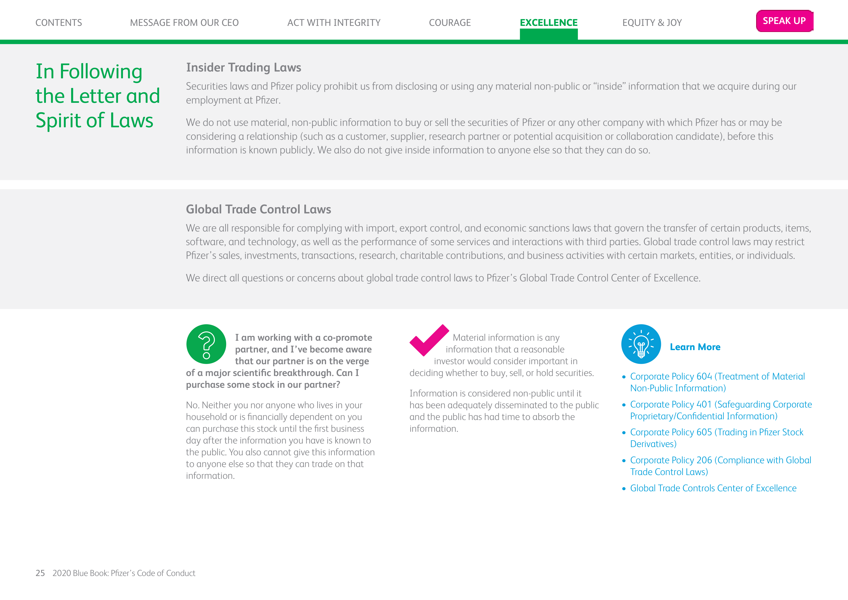 Pfizer Inc. Blue Book Code of Conduct Handbook — page 25