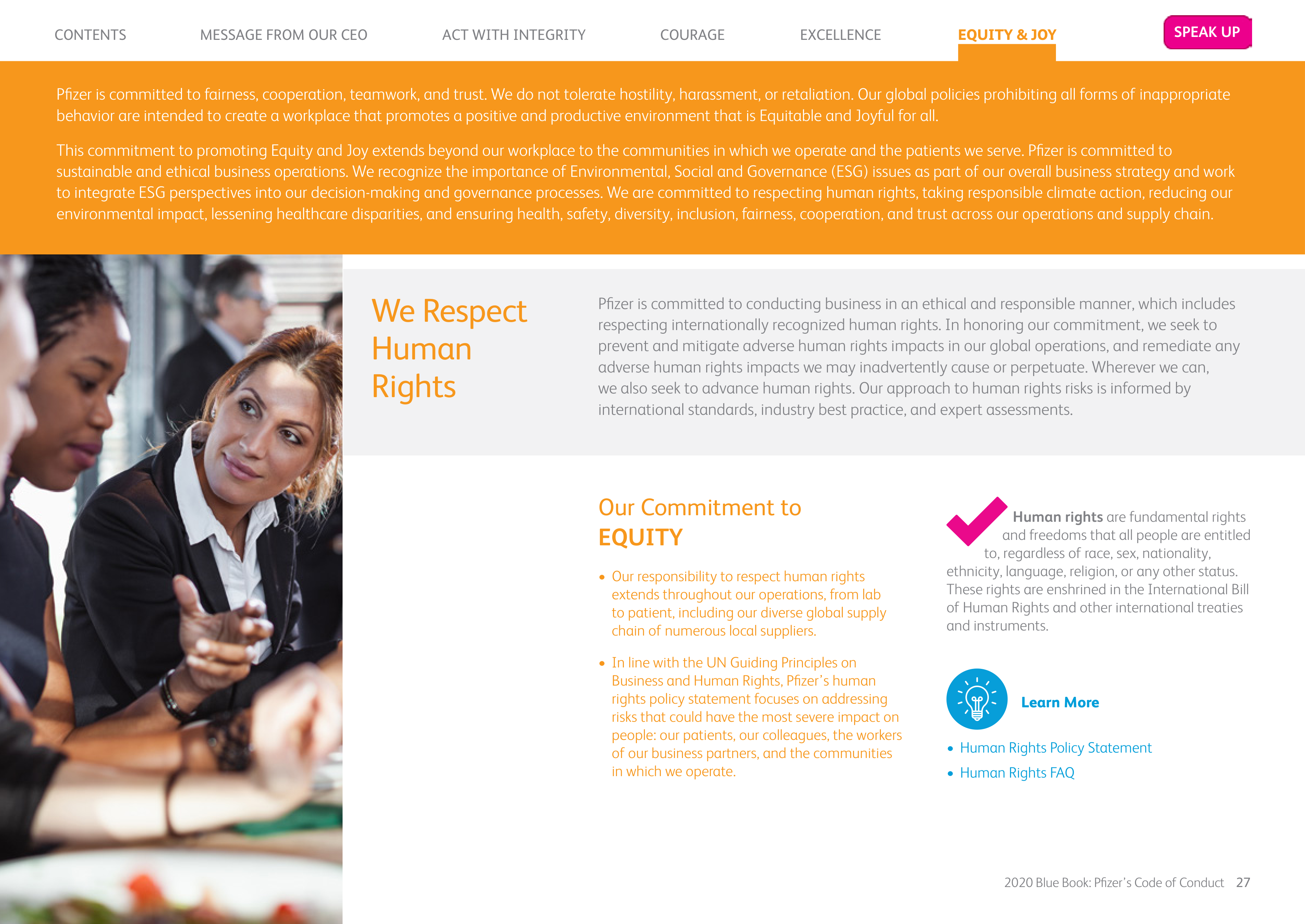 Pfizer Inc. Blue Book Code of Conduct Handbook — page 27