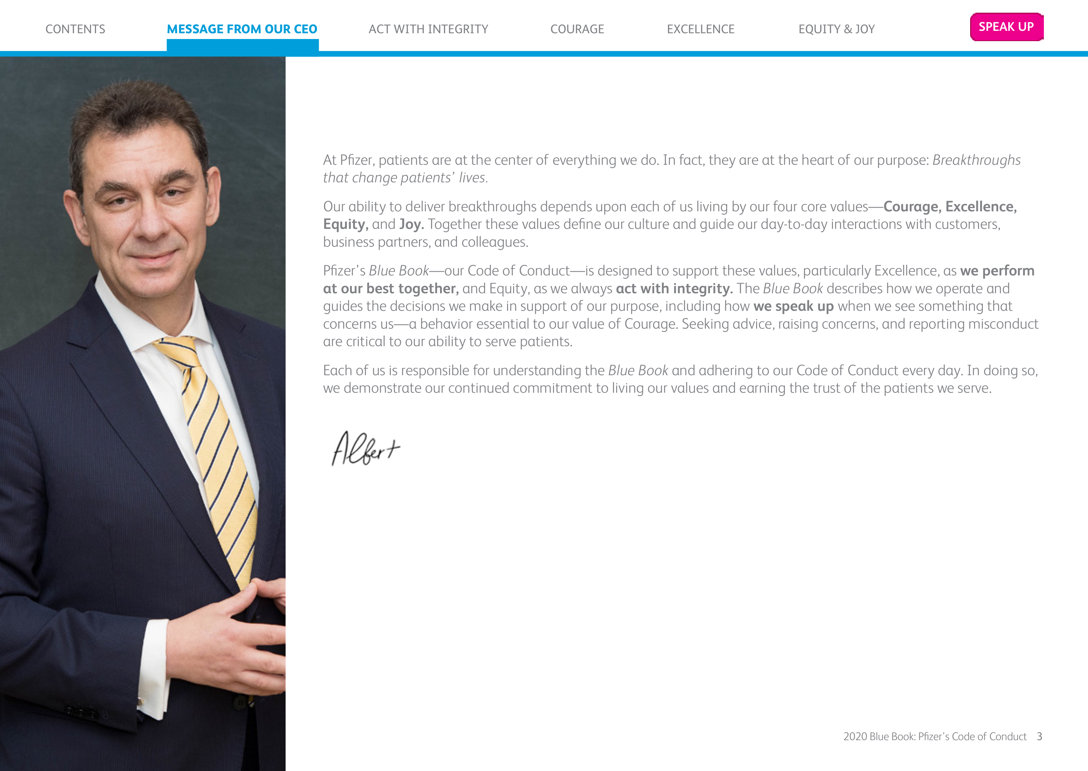 Pfizer Inc. Blue Book Code of Conduct Handbook — page 3