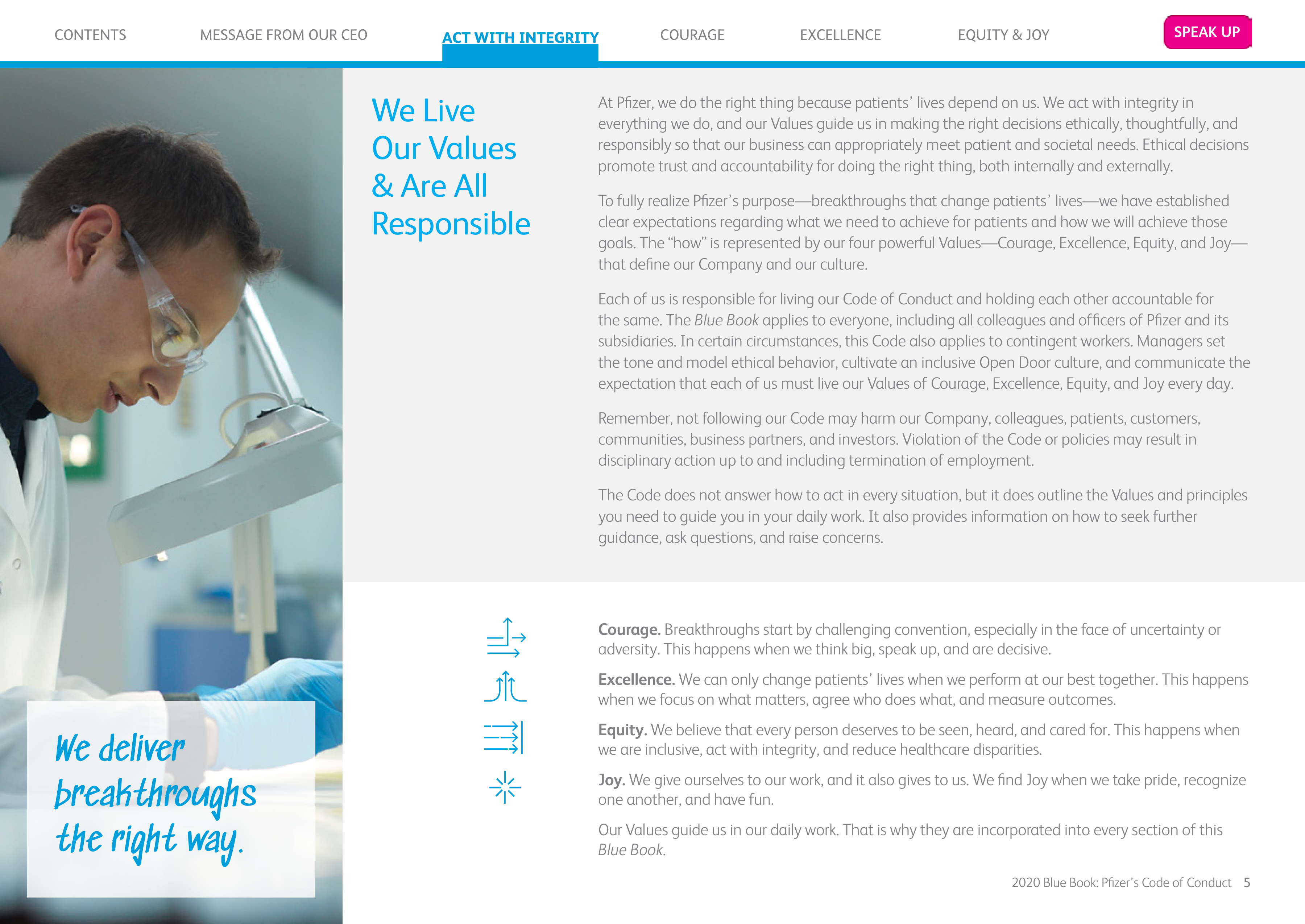 Pfizer Inc. Blue Book Code of Conduct Handbook — page 5