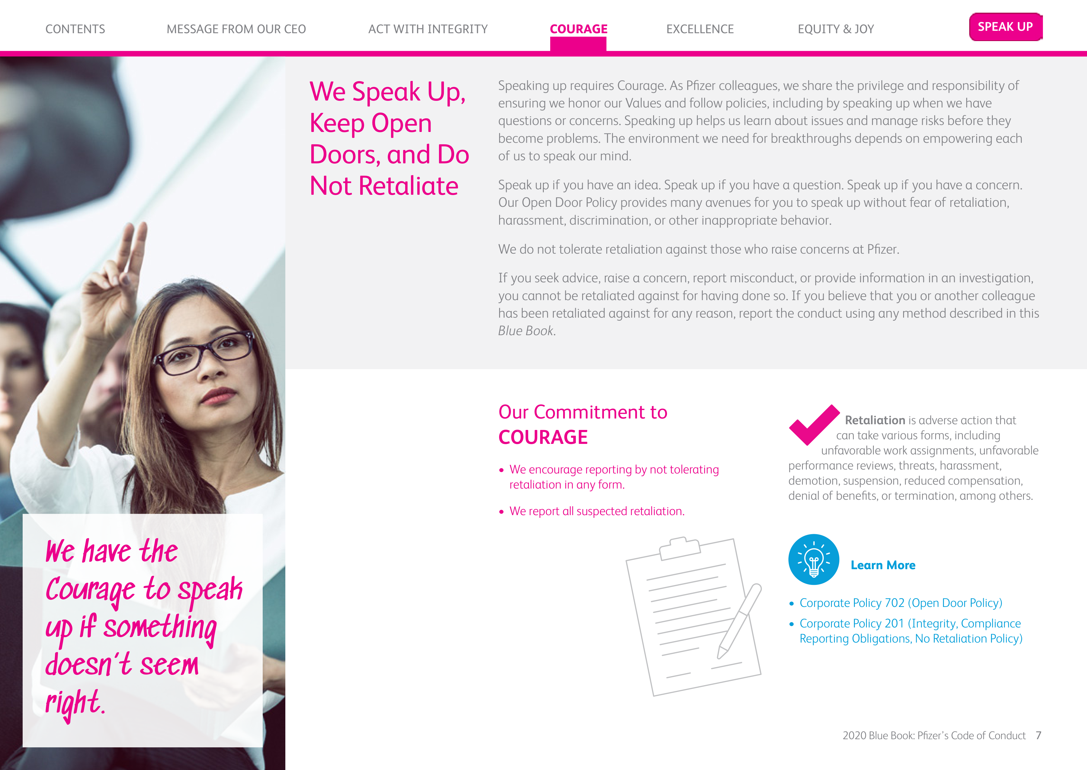 Pfizer Inc. Blue Book Code of Conduct Handbook — page 7
