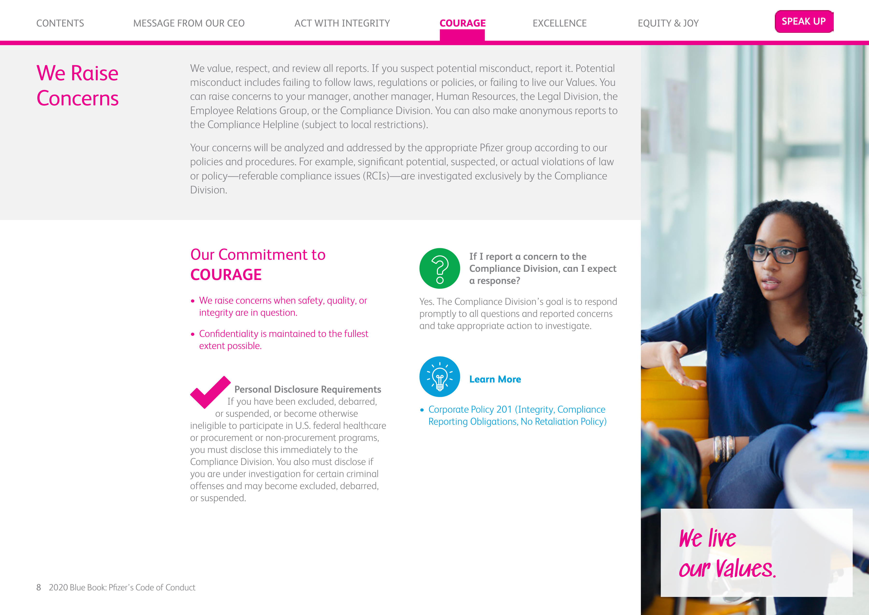 Pfizer Inc. Blue Book Code of Conduct Handbook — page 8