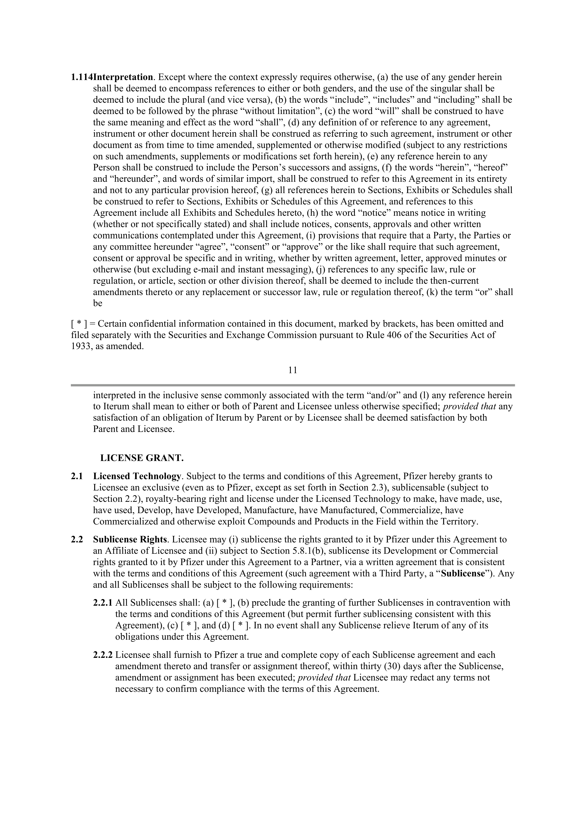Pfizer License Agreement — page 12