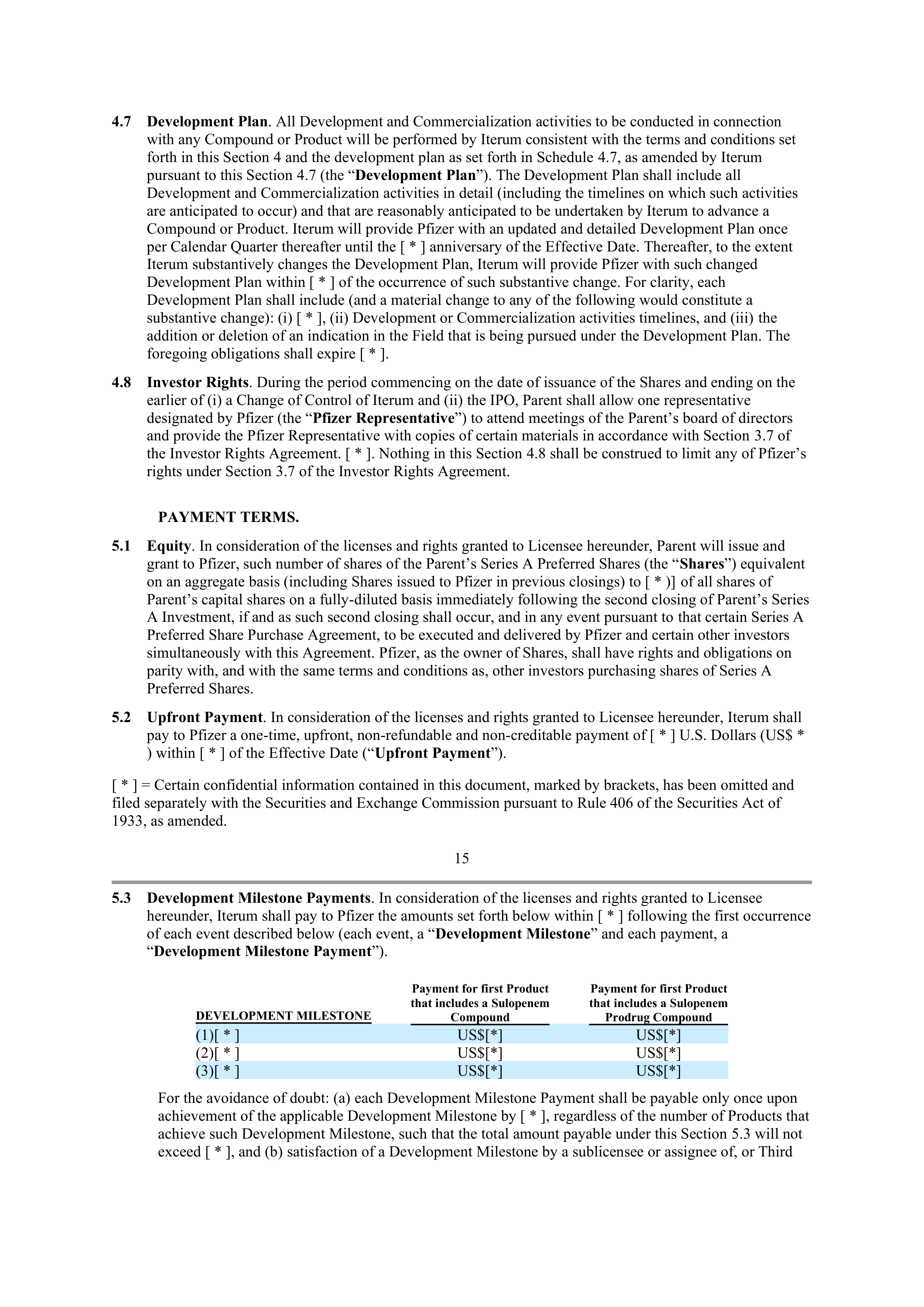 Pfizer License Agreement — page 15