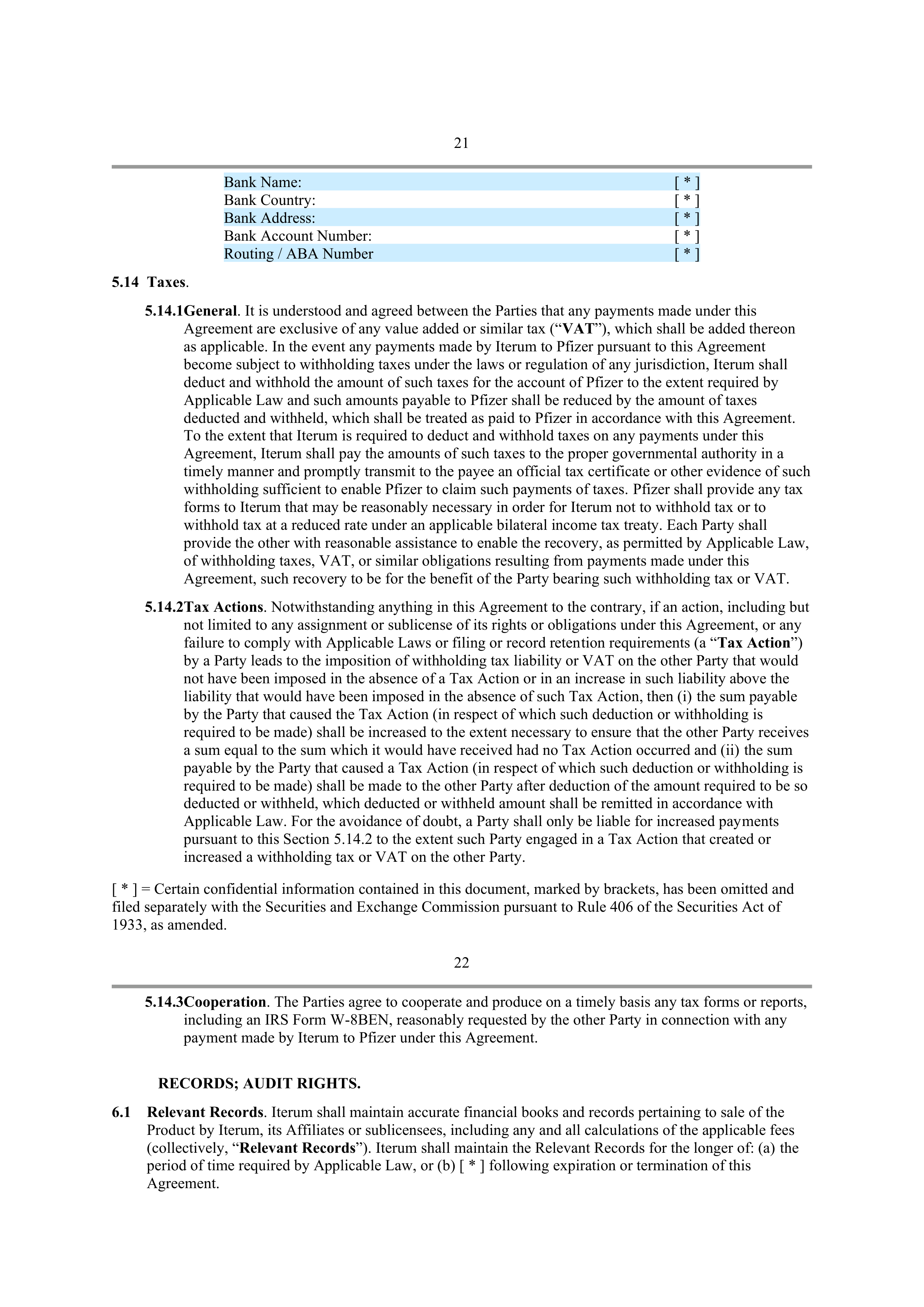 Pfizer License Agreement — page 20