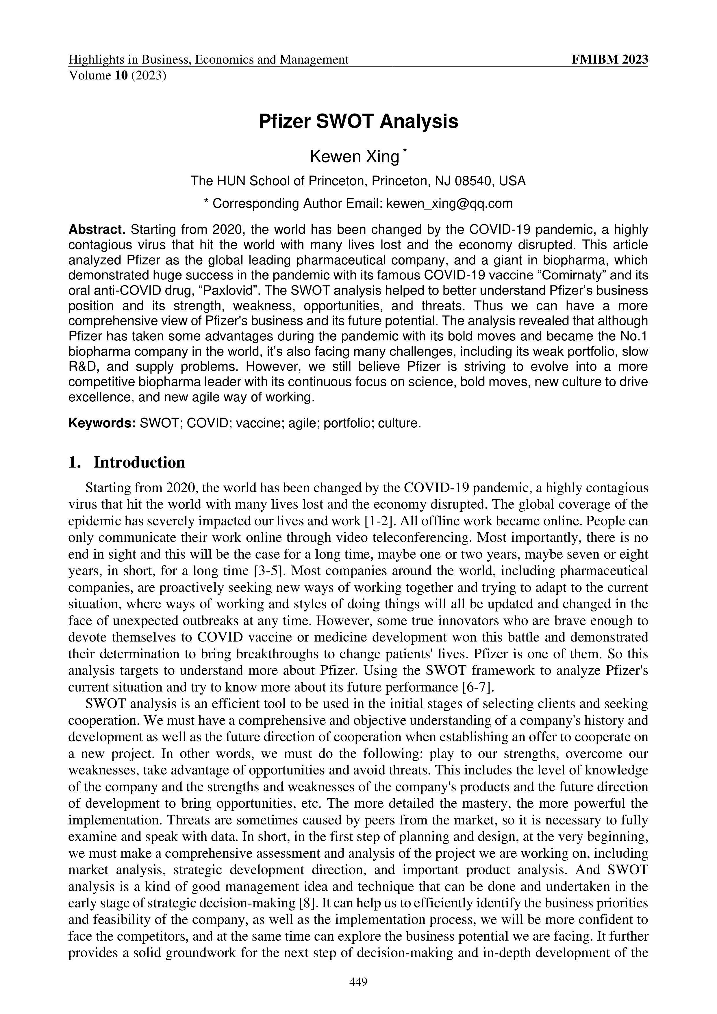 Pfizer Swot Analysis  — page 1