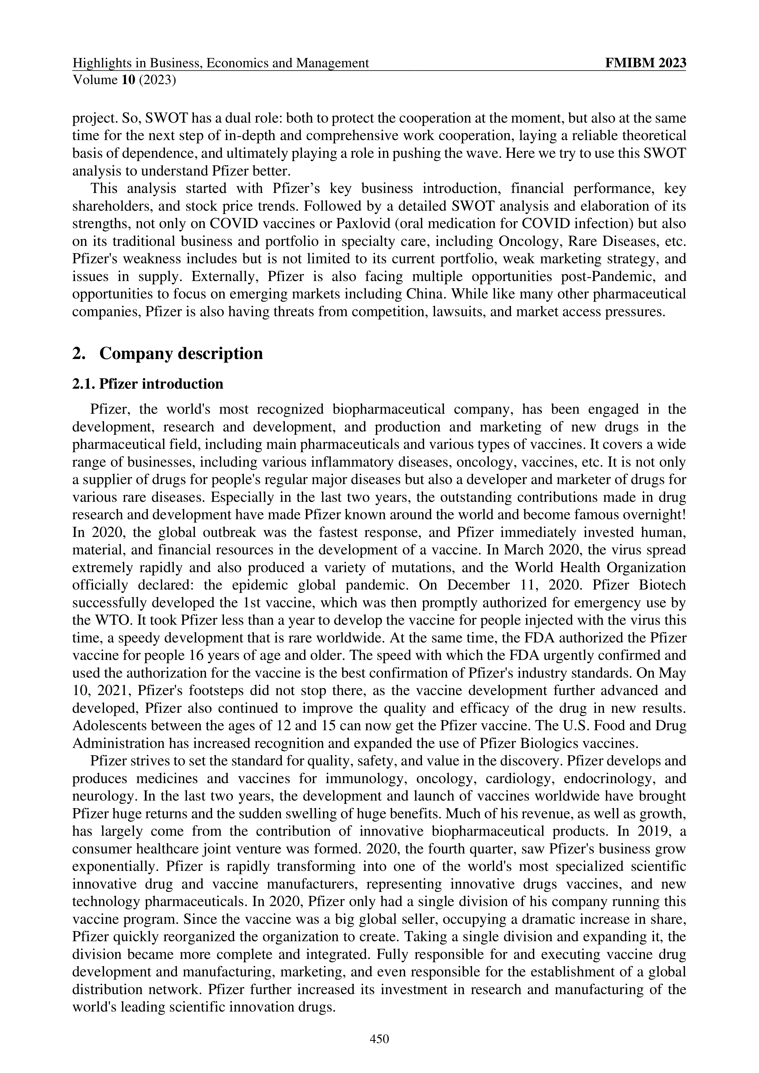 Pfizer Swot Analysis  — page 2