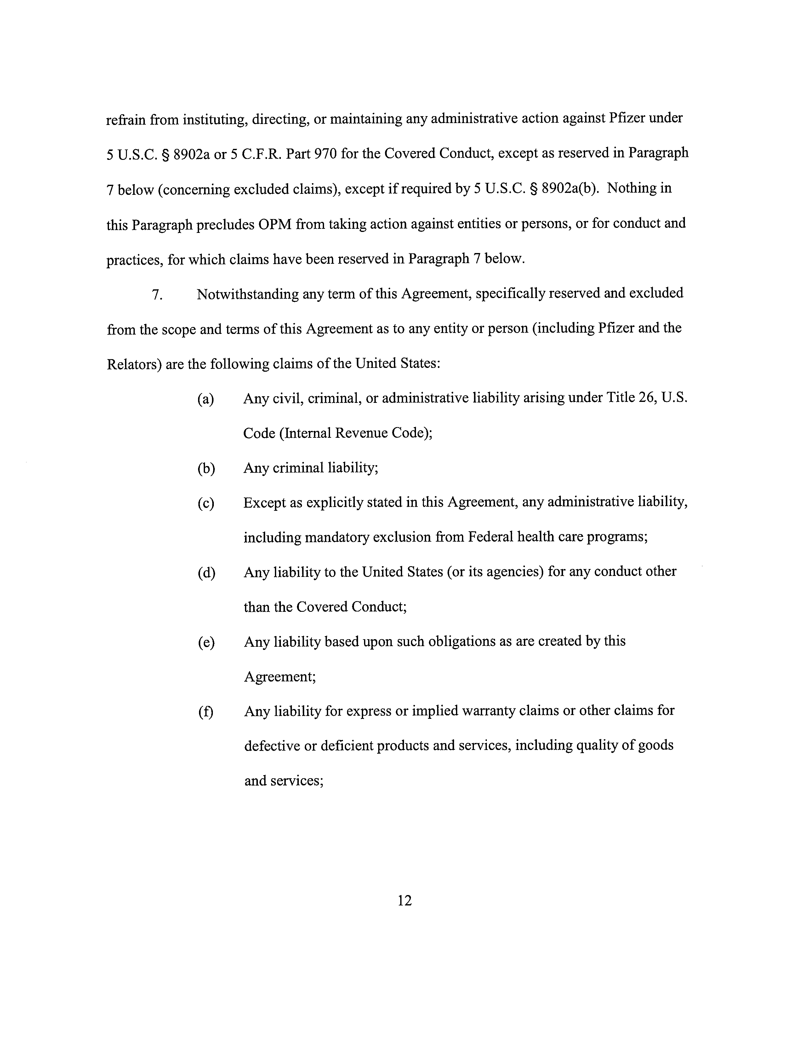 Pfizer Settlement Agreement — page 12