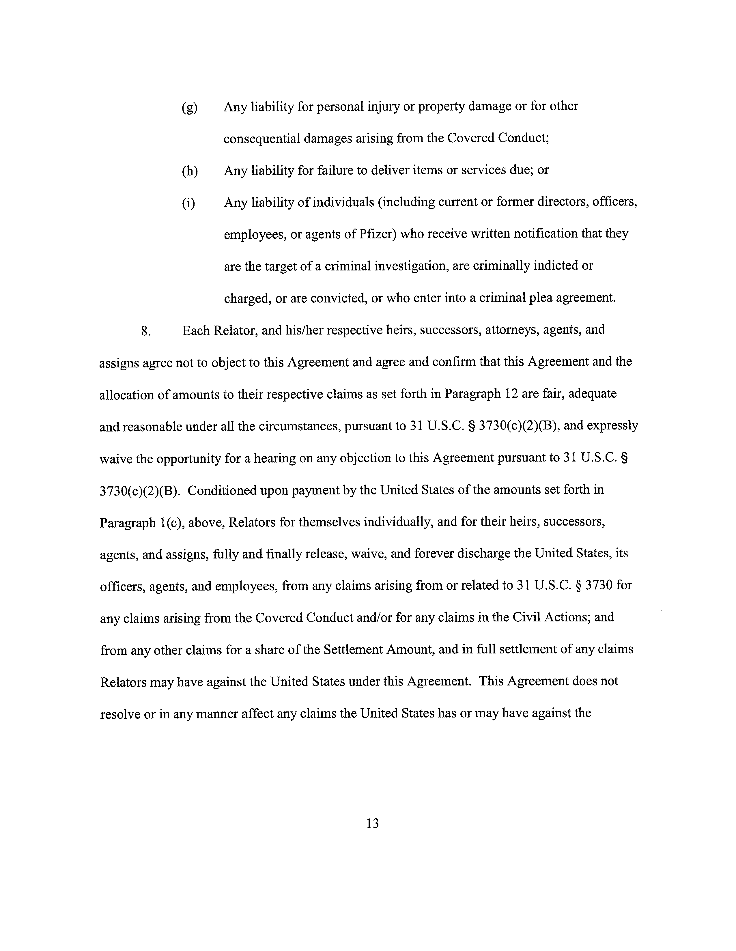 Pfizer Settlement Agreement — page 13
