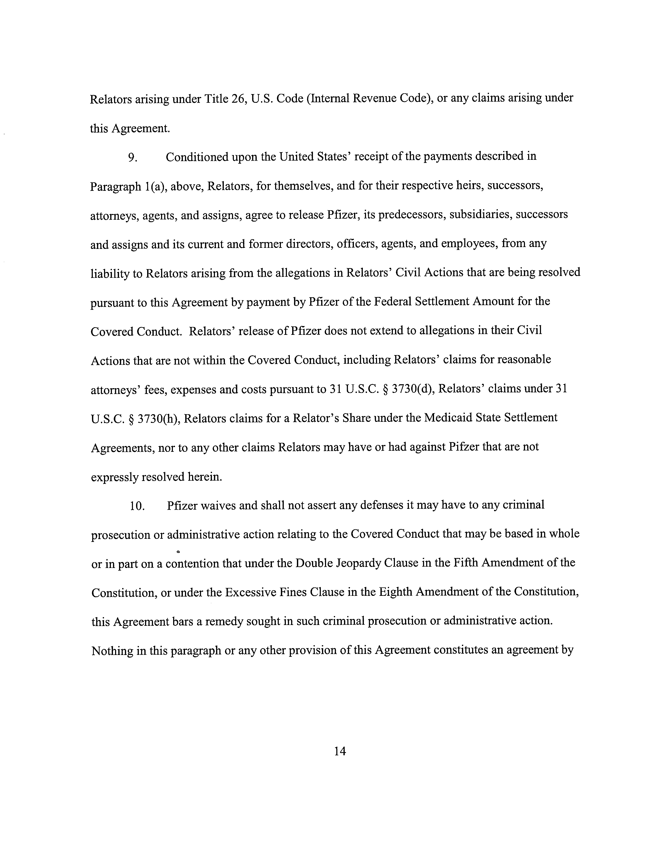 Pfizer Settlement Agreement — page 14