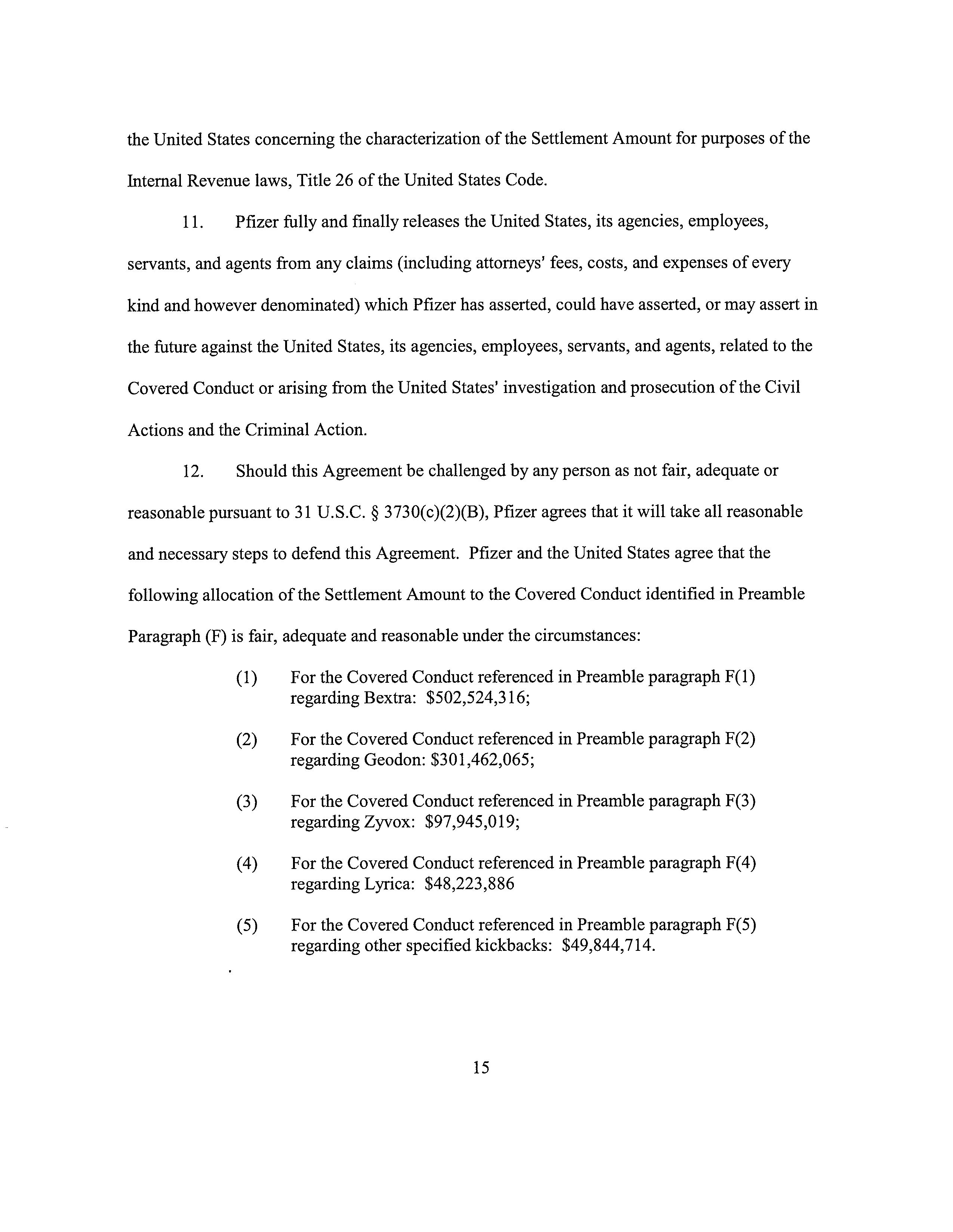 Pfizer Settlement Agreement — page 15