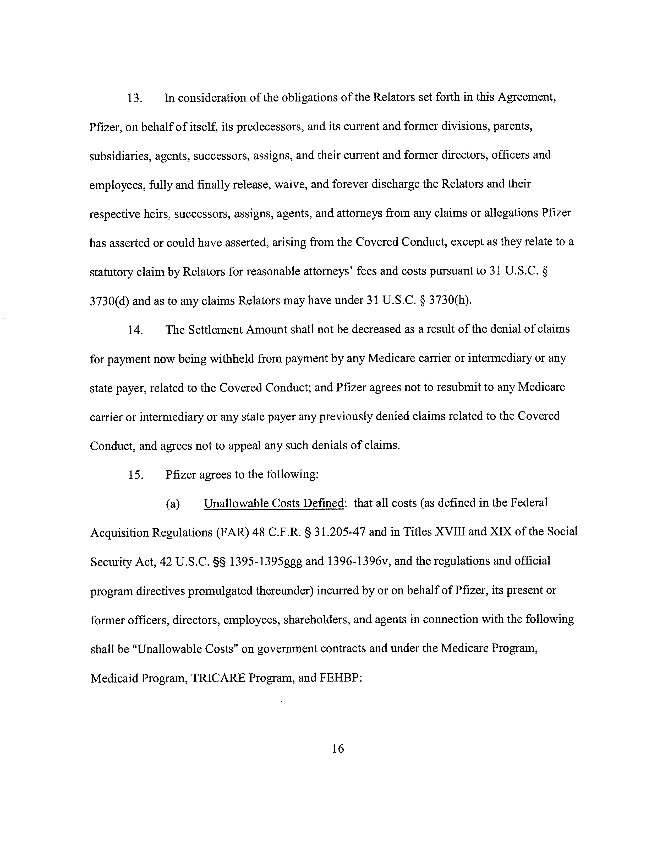 Pfizer Settlement Agreement — page 16