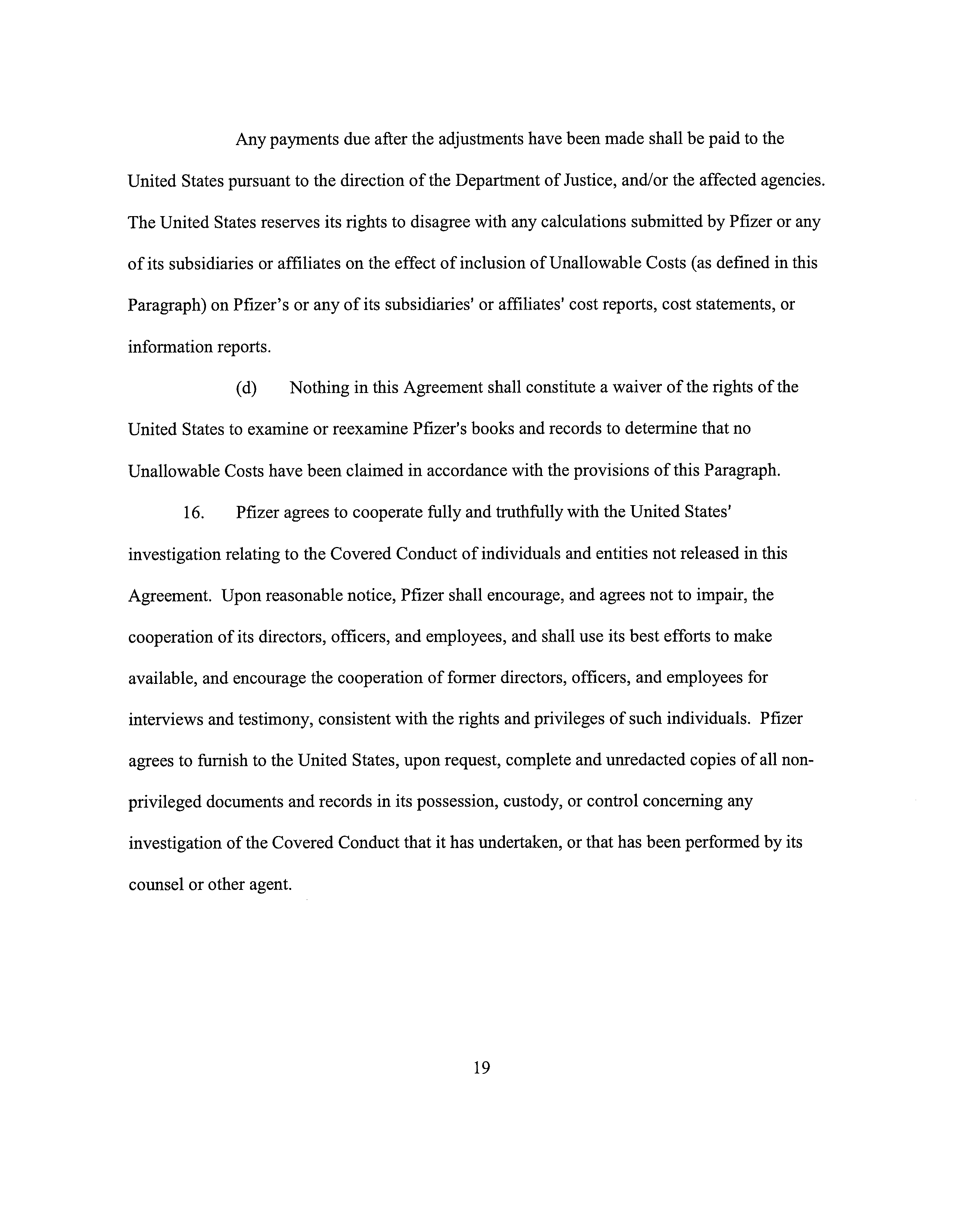 Pfizer Settlement Agreement — page 19