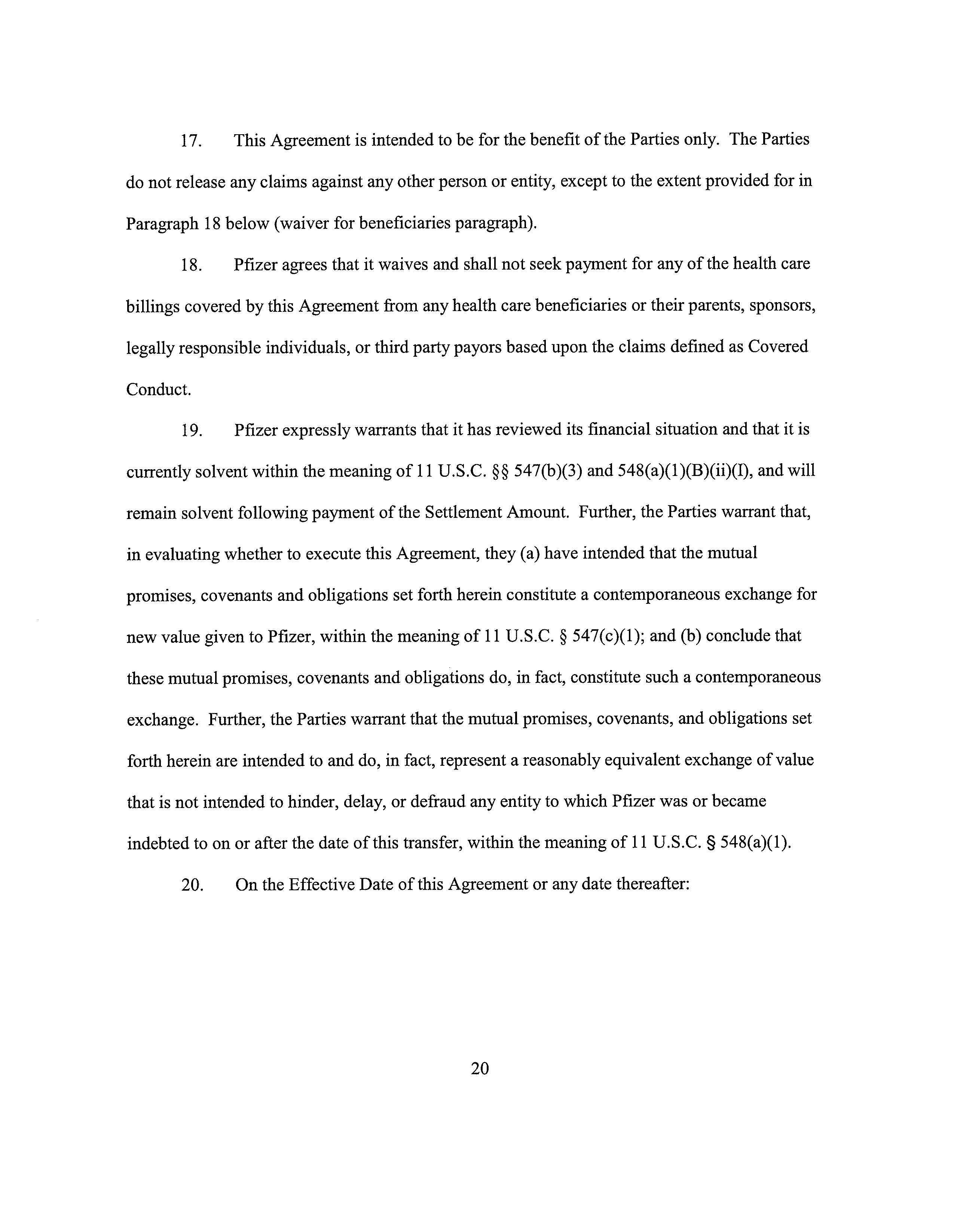 Pfizer Settlement Agreement — page 20