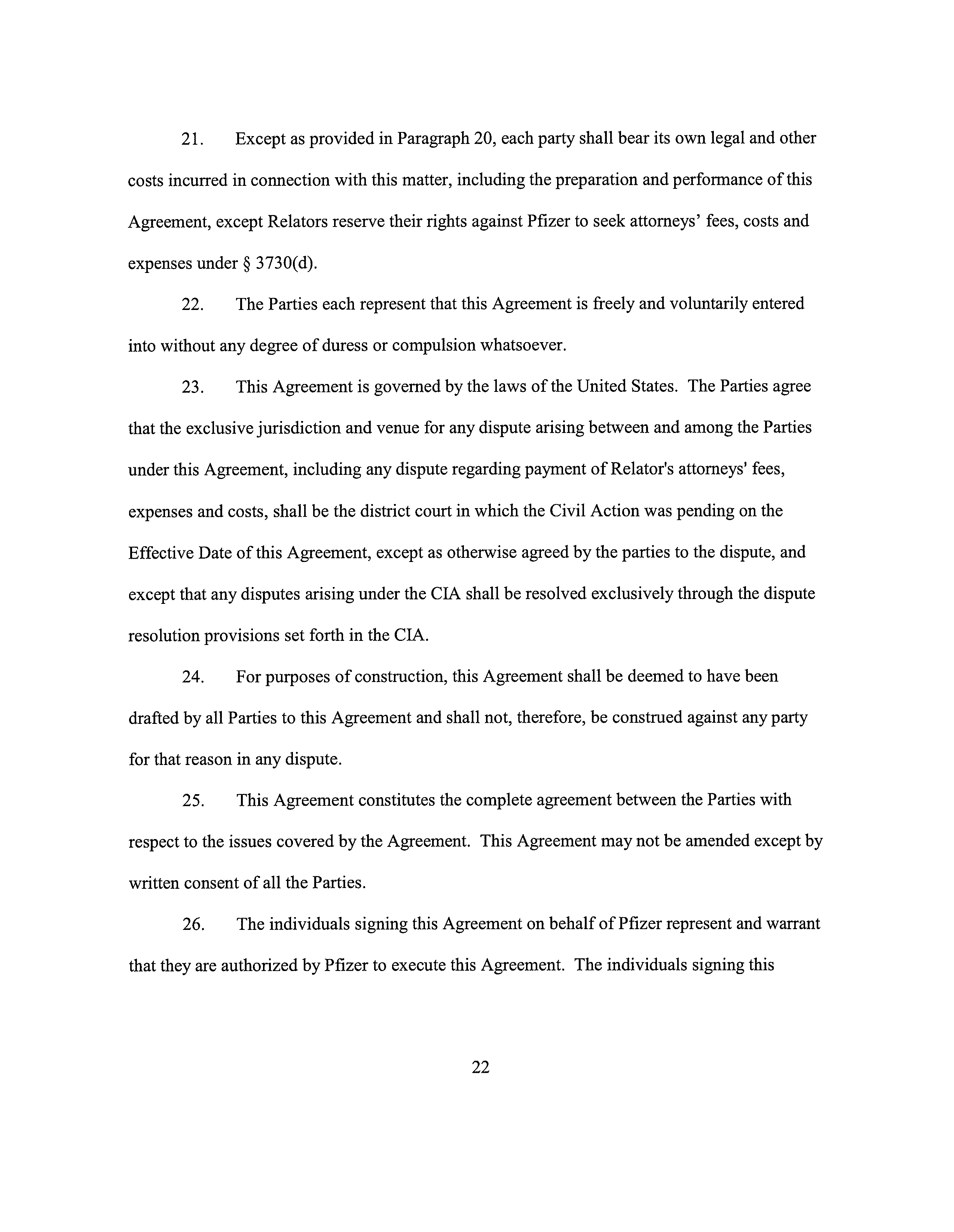 Pfizer Settlement Agreement — page 22