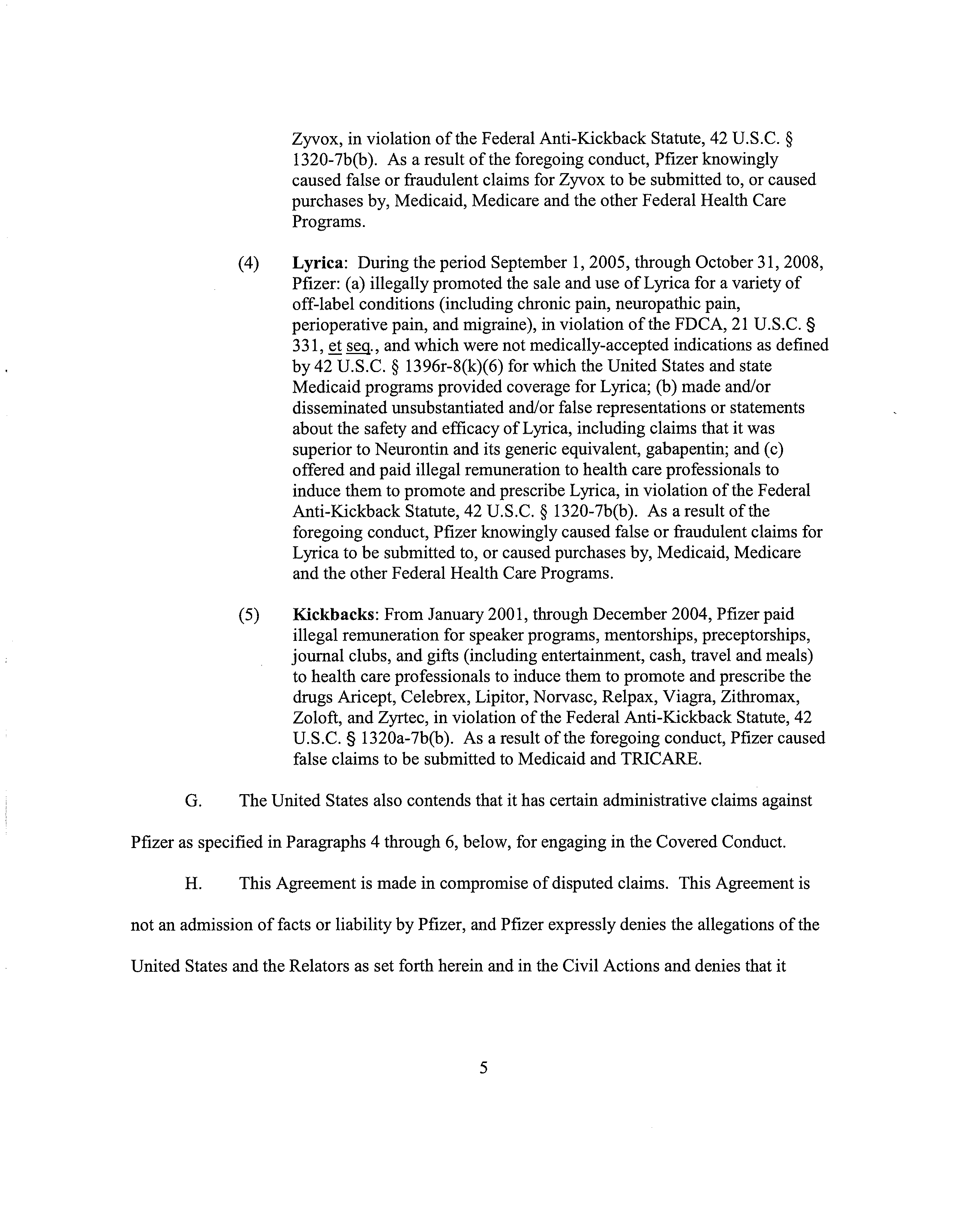 Pfizer Settlement Agreement — page 5