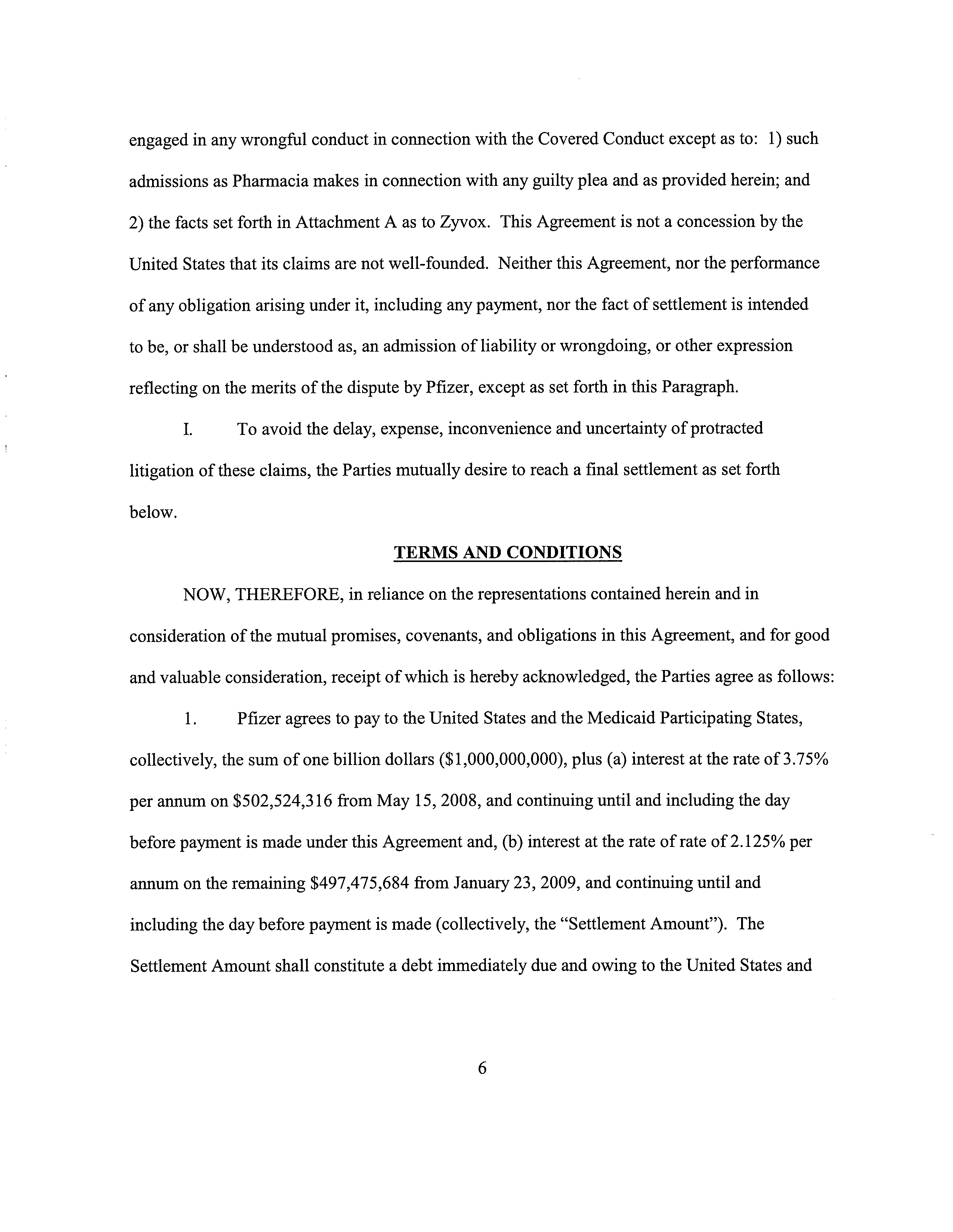 Pfizer Settlement Agreement — page 6