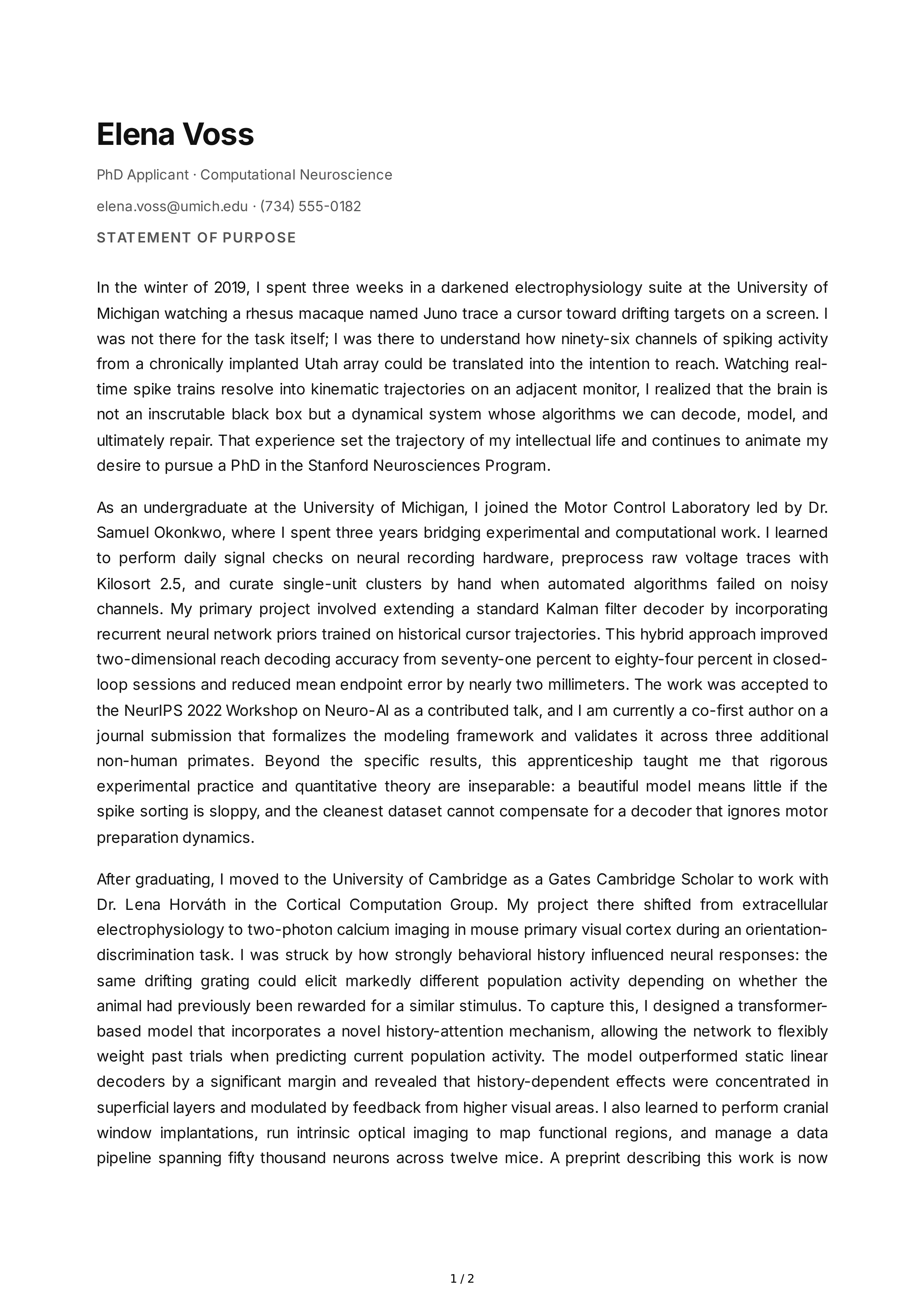 PhD Personal Statement — page 1