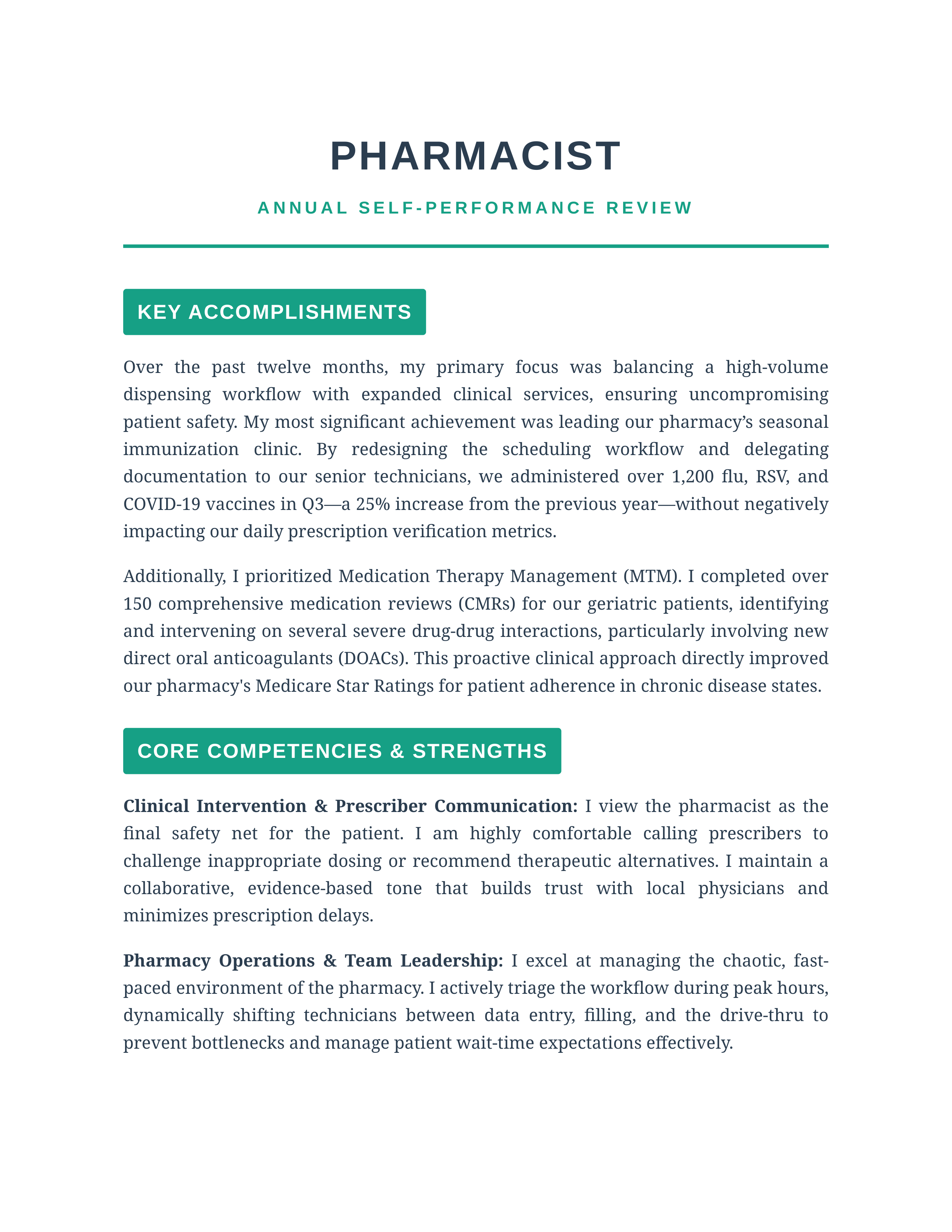 Pharmacist Self Performance Review — page 1