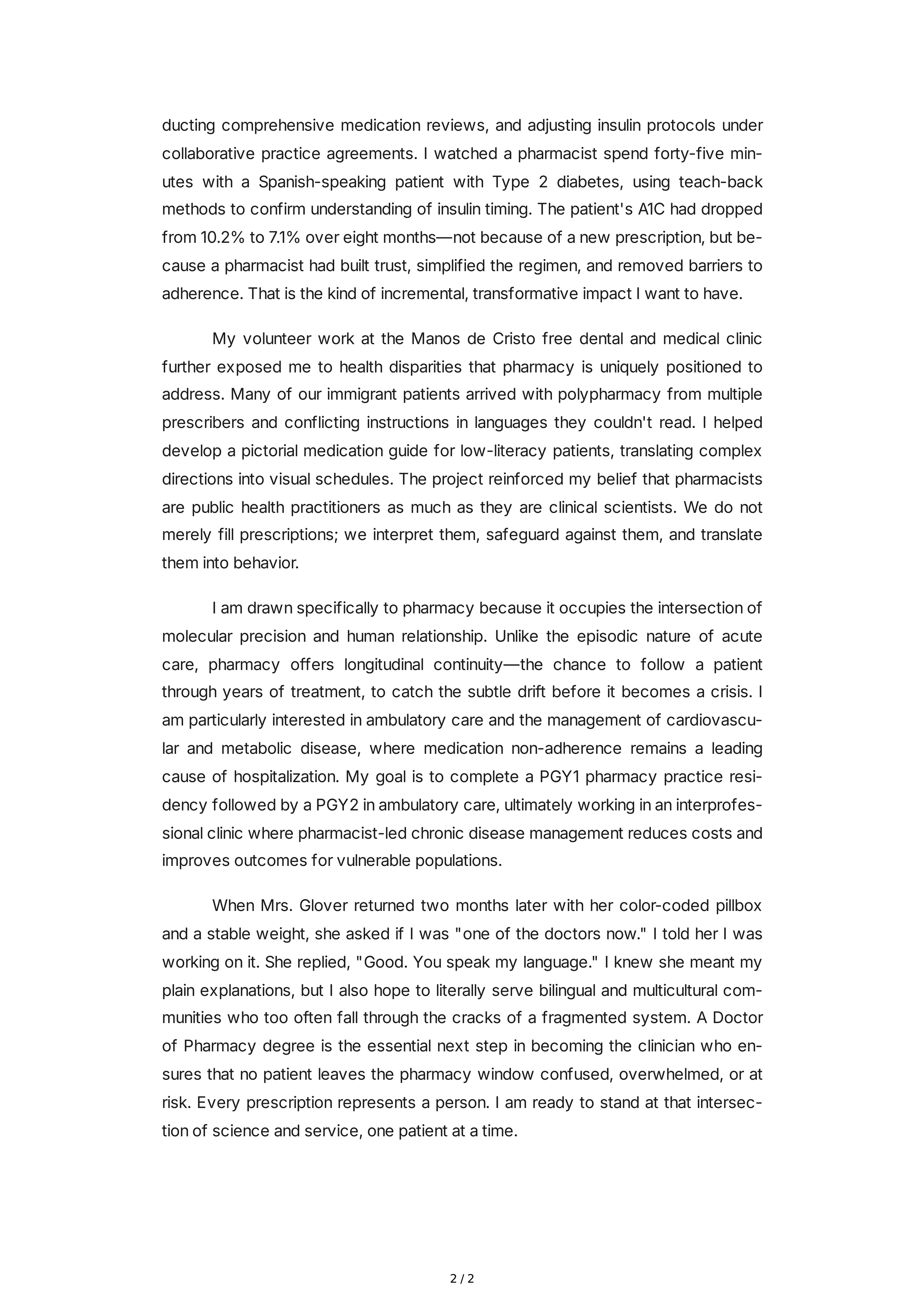 Pharmacy School Personal Statement — page 2