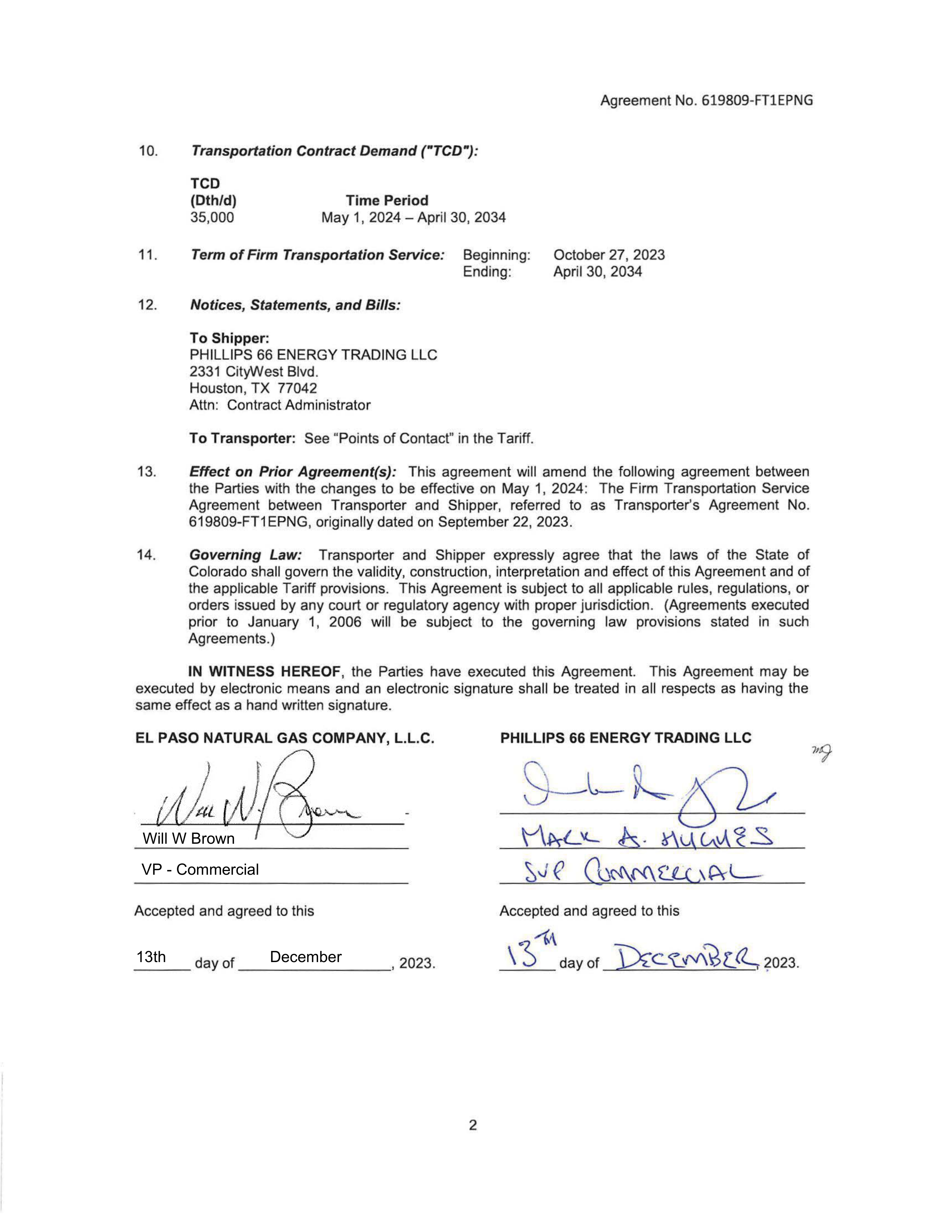 Phillips 66 Transportation Service Agreement — page 14