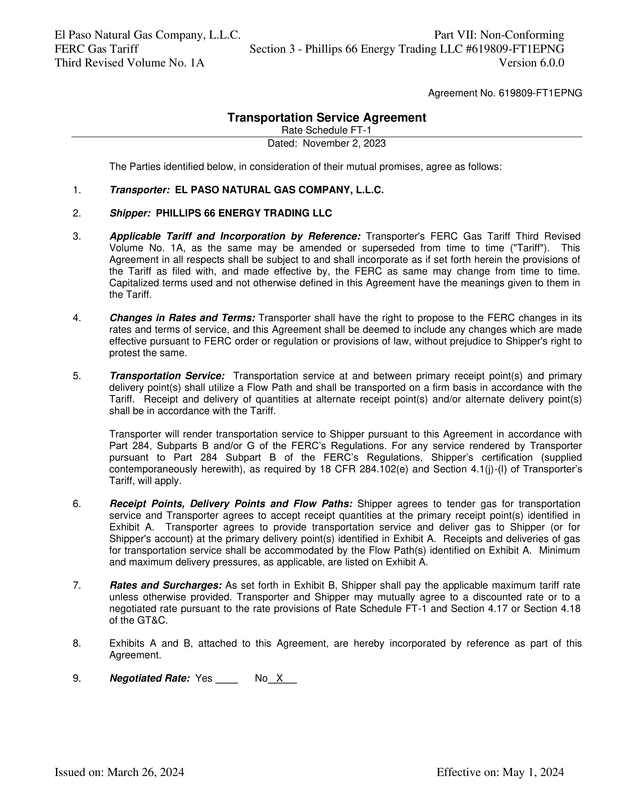 Phillips 66 Transportation Service Agreement — page 19
