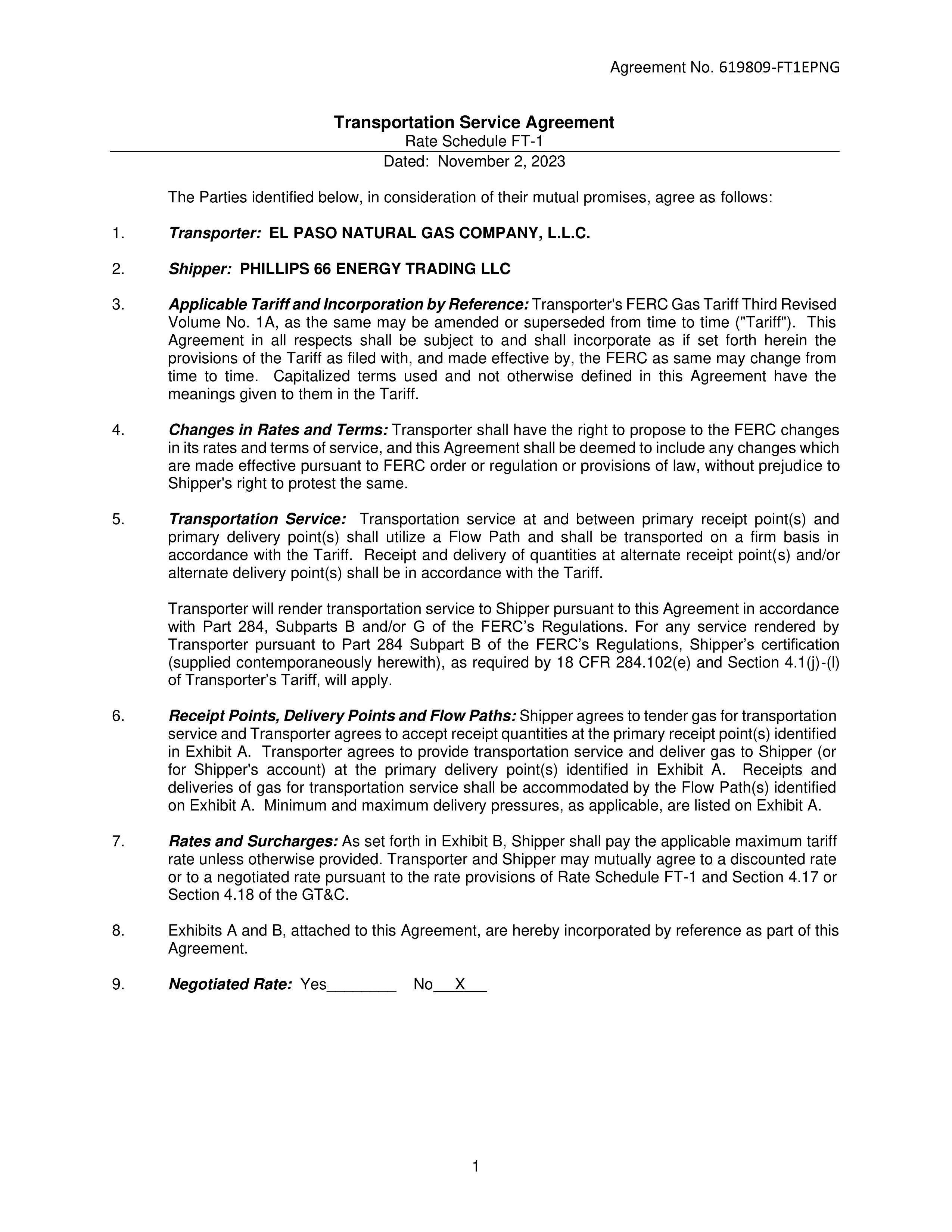 Phillips 66 Transportation Service Agreement — page 7