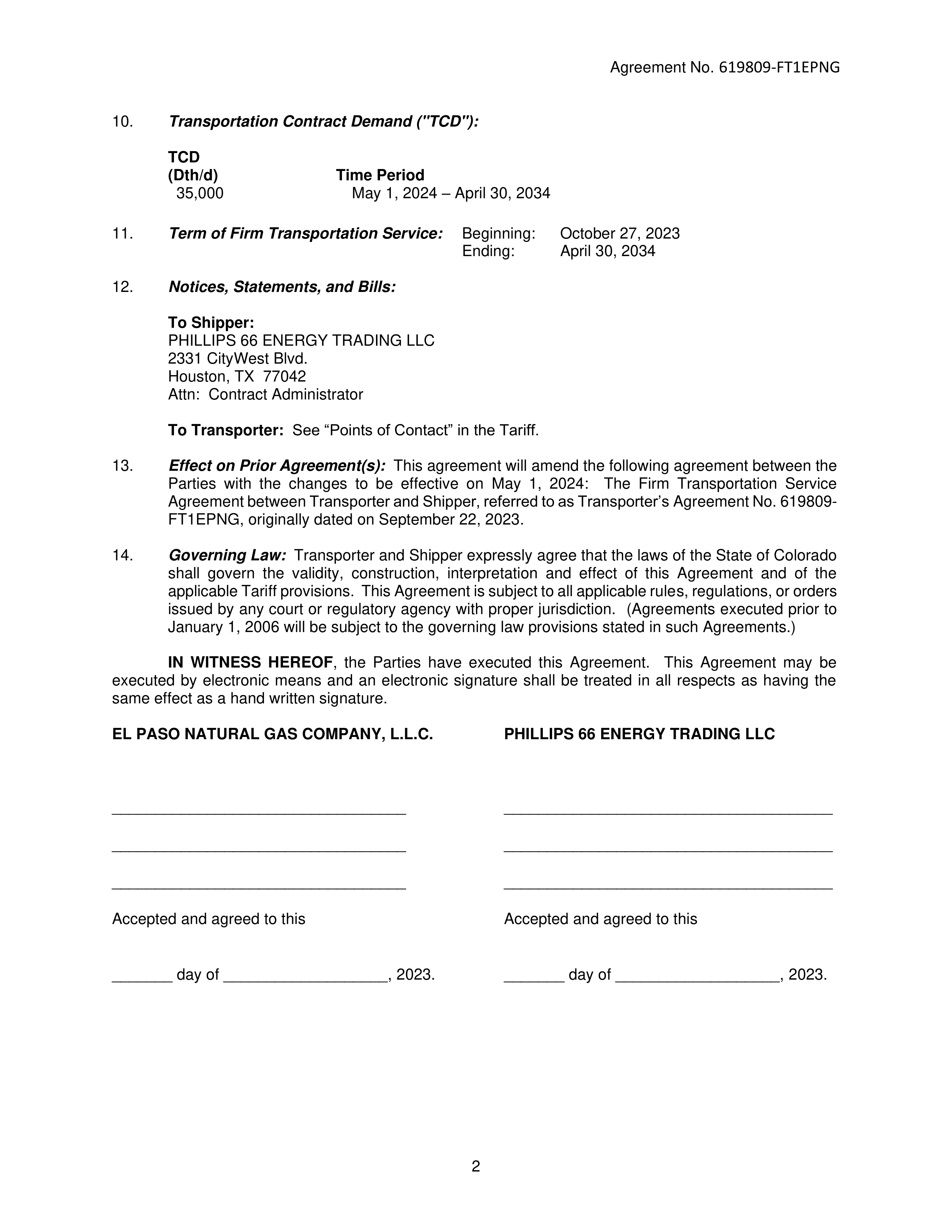 Phillips 66 Transportation Service Agreement — page 8