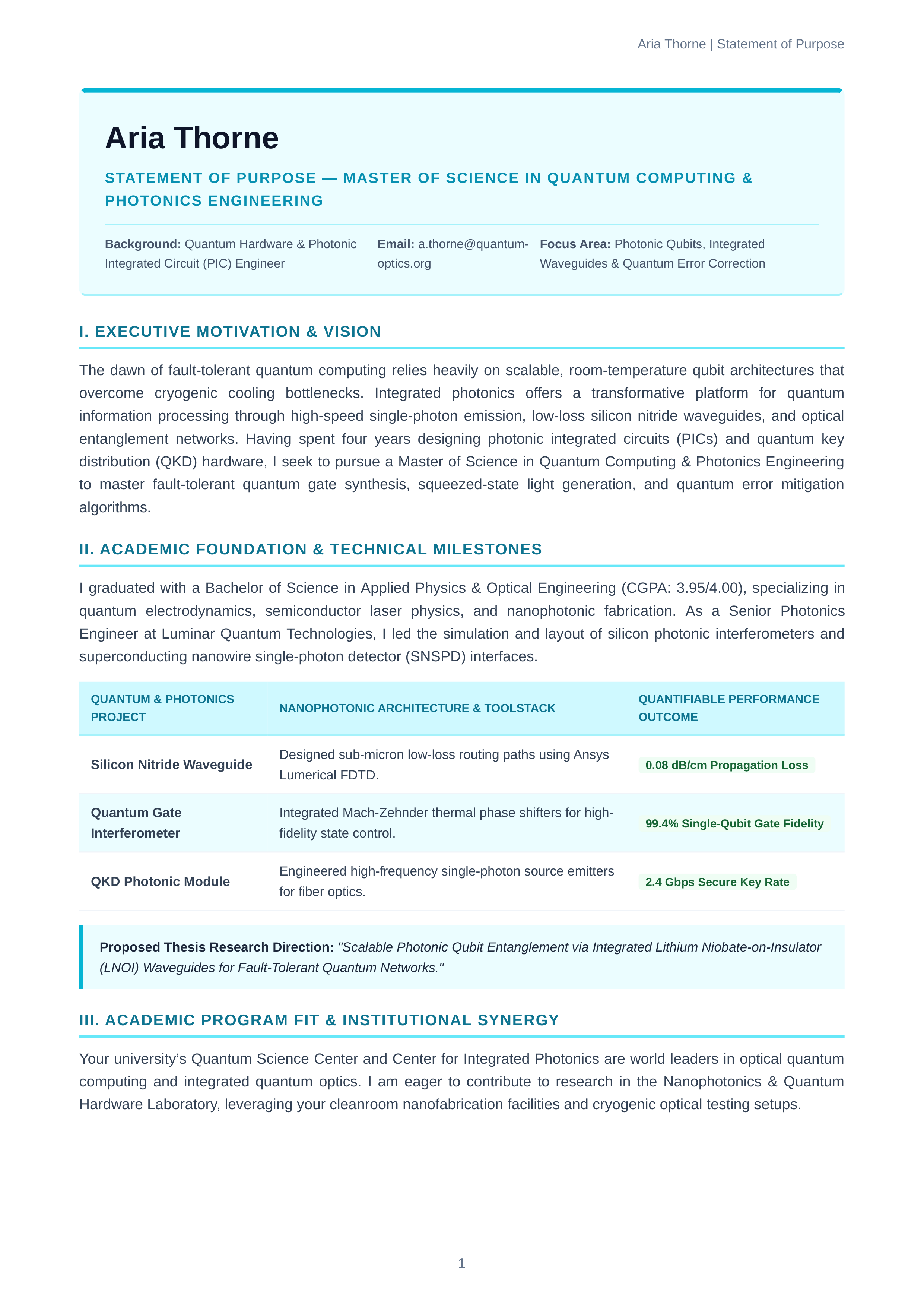 Photonics Engineering Statement of Purpose — page 1