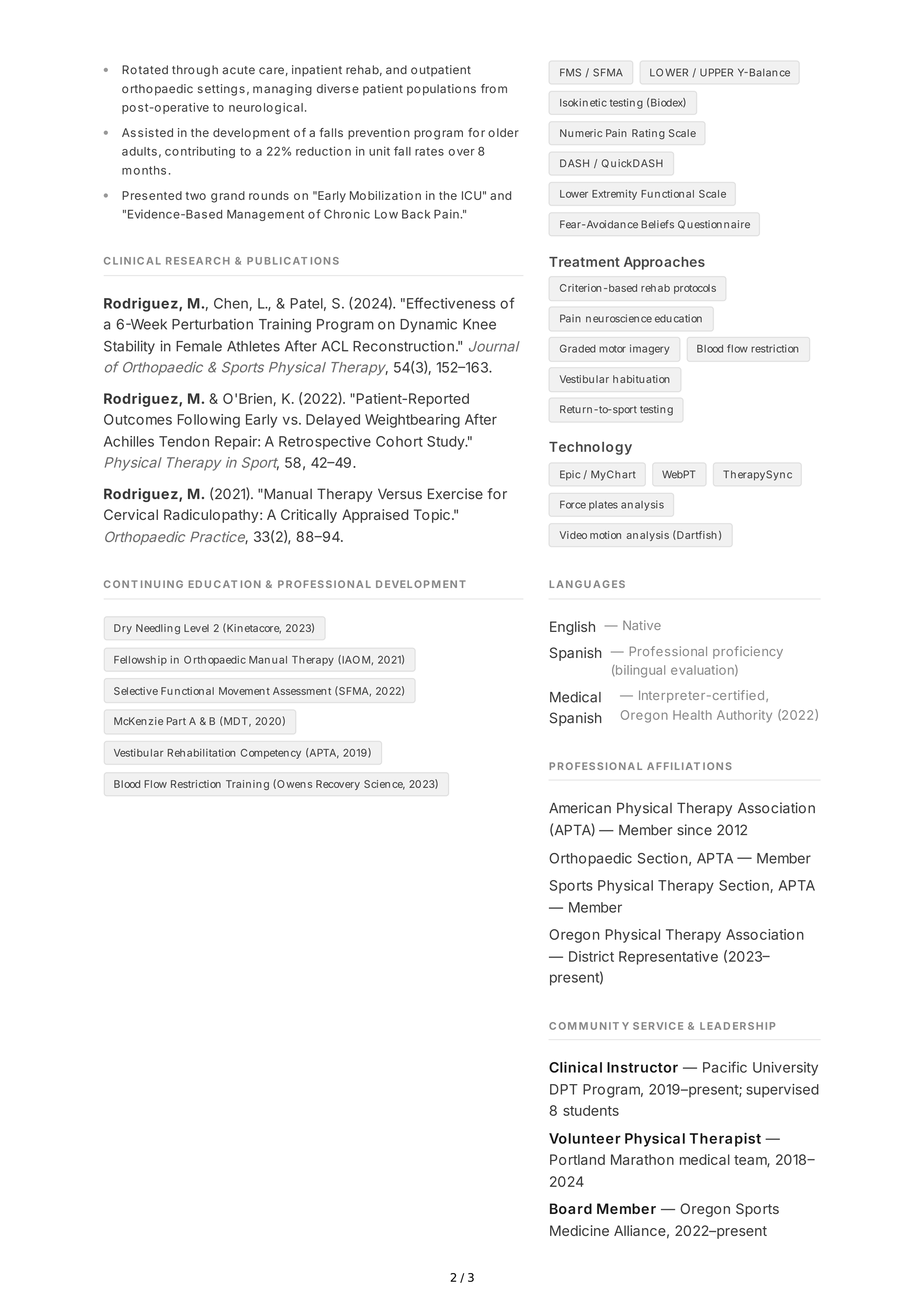 Physical Therapist CV — page 2