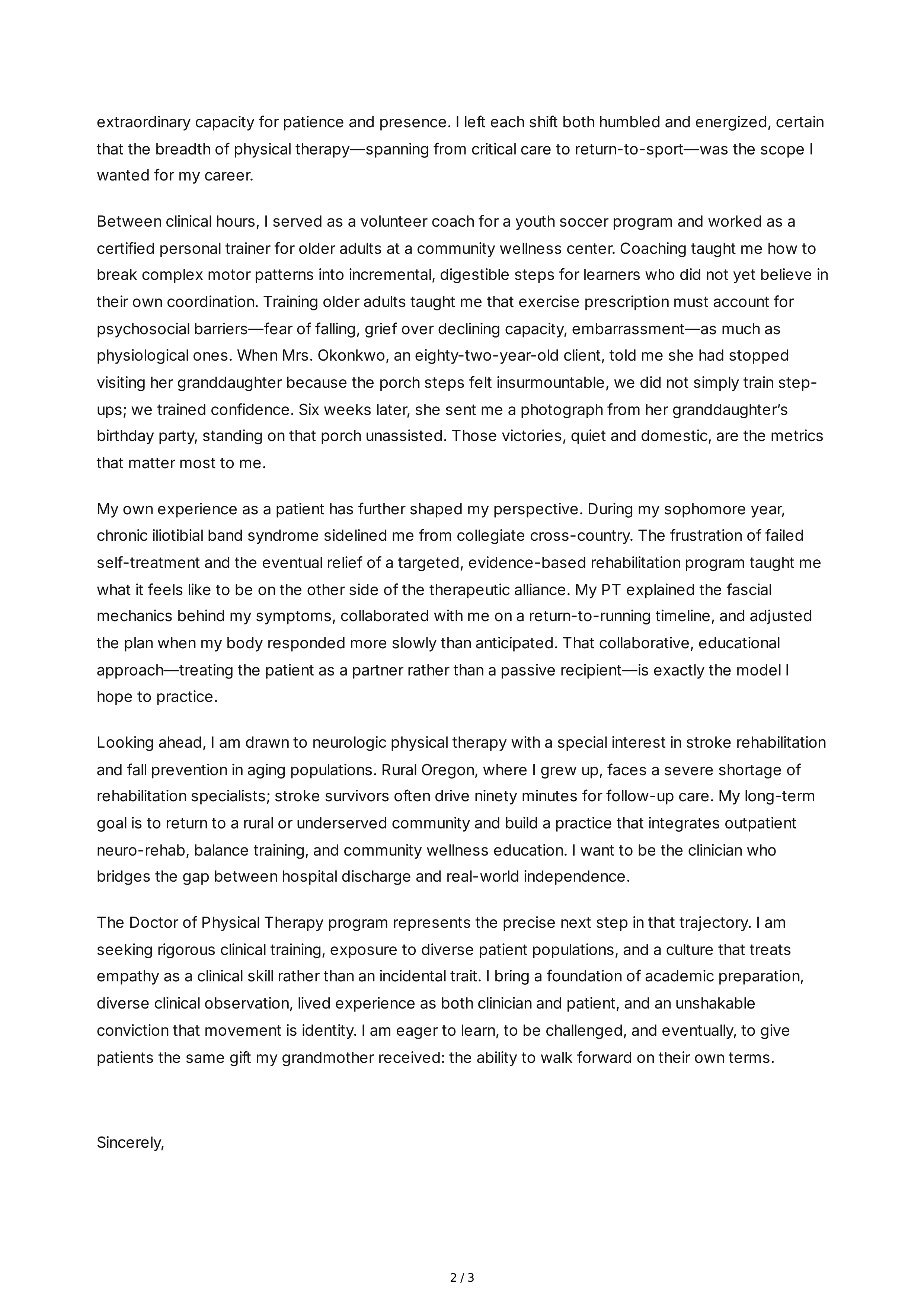 Physical Therapy Personal Statement — page 2