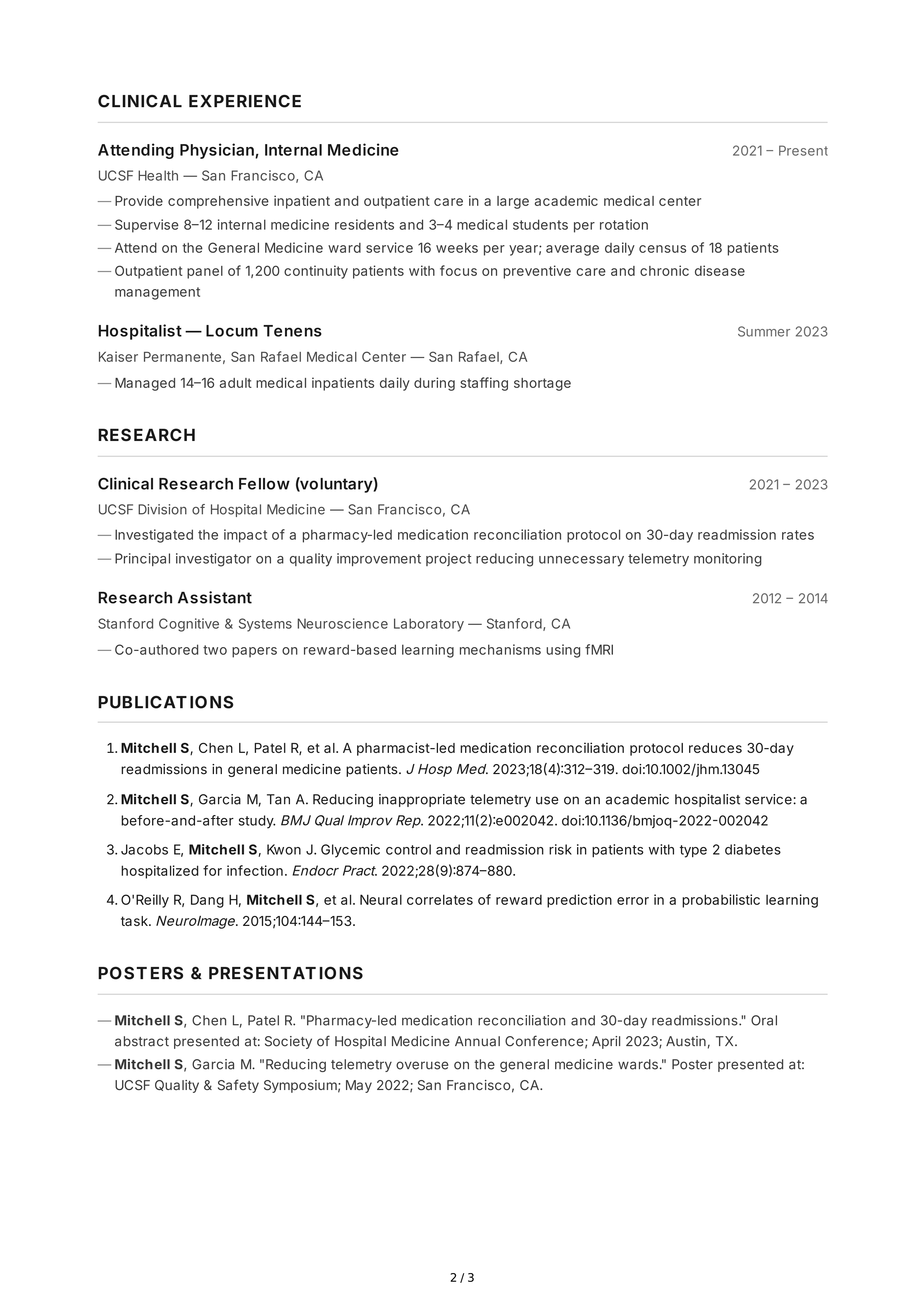 Physician CV — page 2