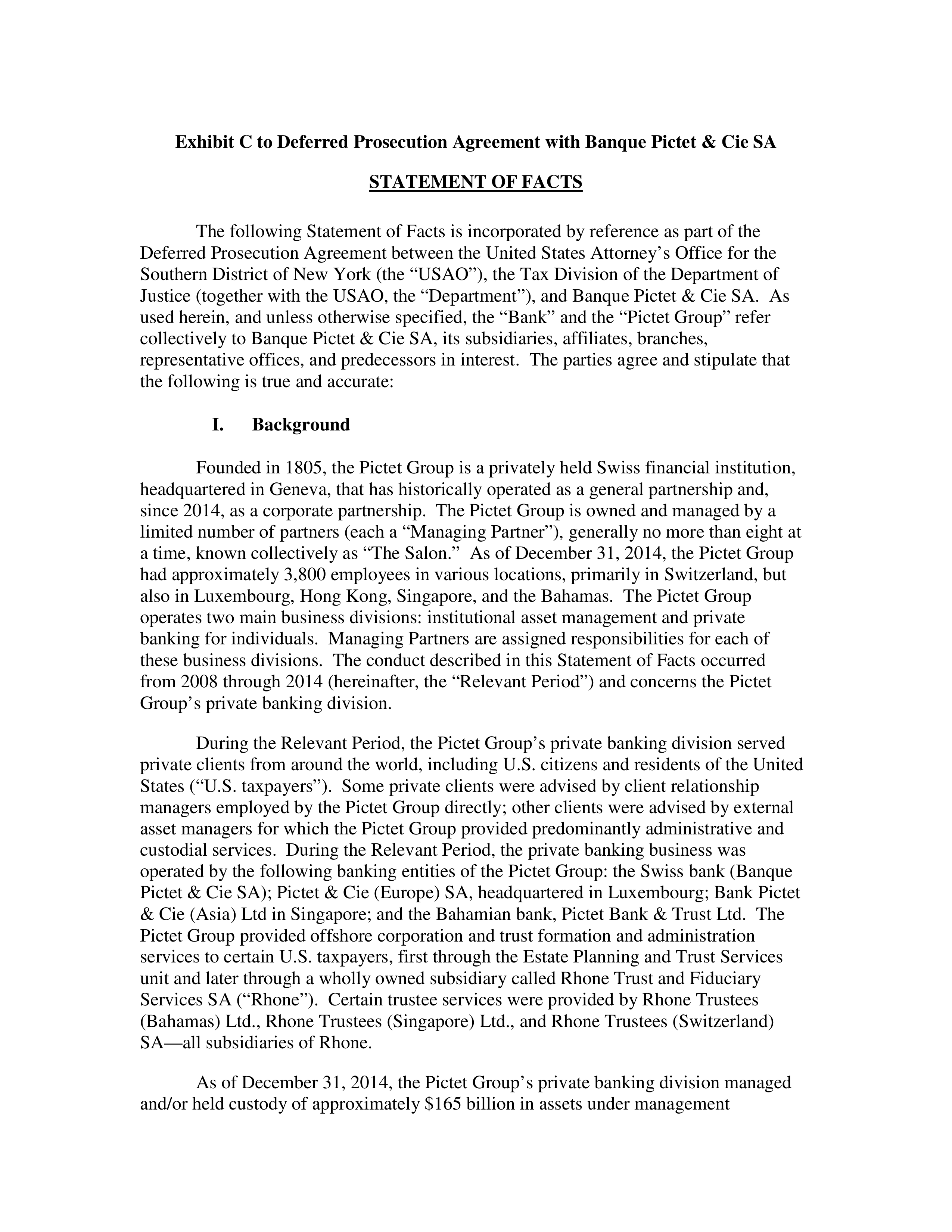 Pictet Statement of Facts — page 1